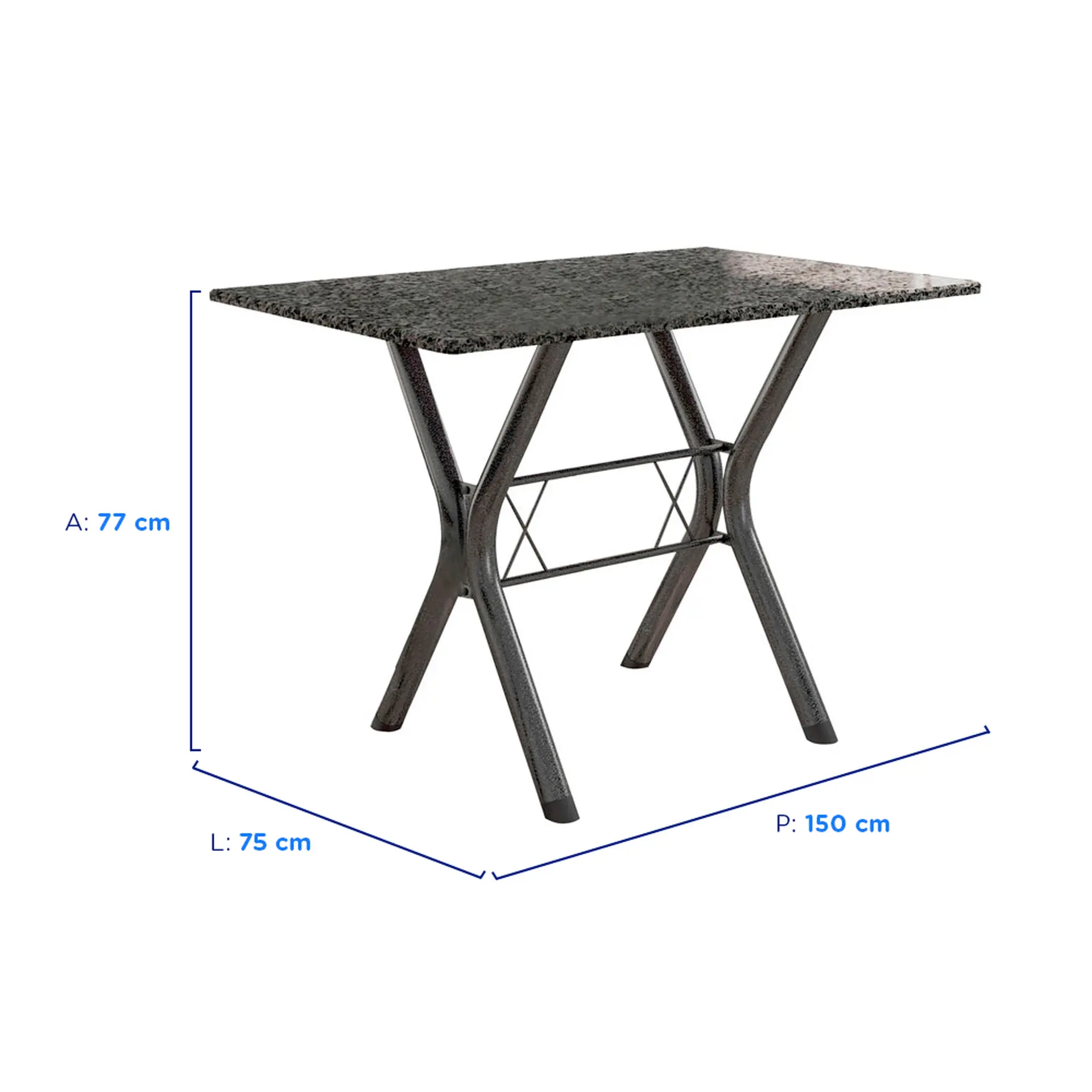 Conjunto de Mesa 6 Cadeiras Tampo de Granito Santiago Fabone - Preto/Prata