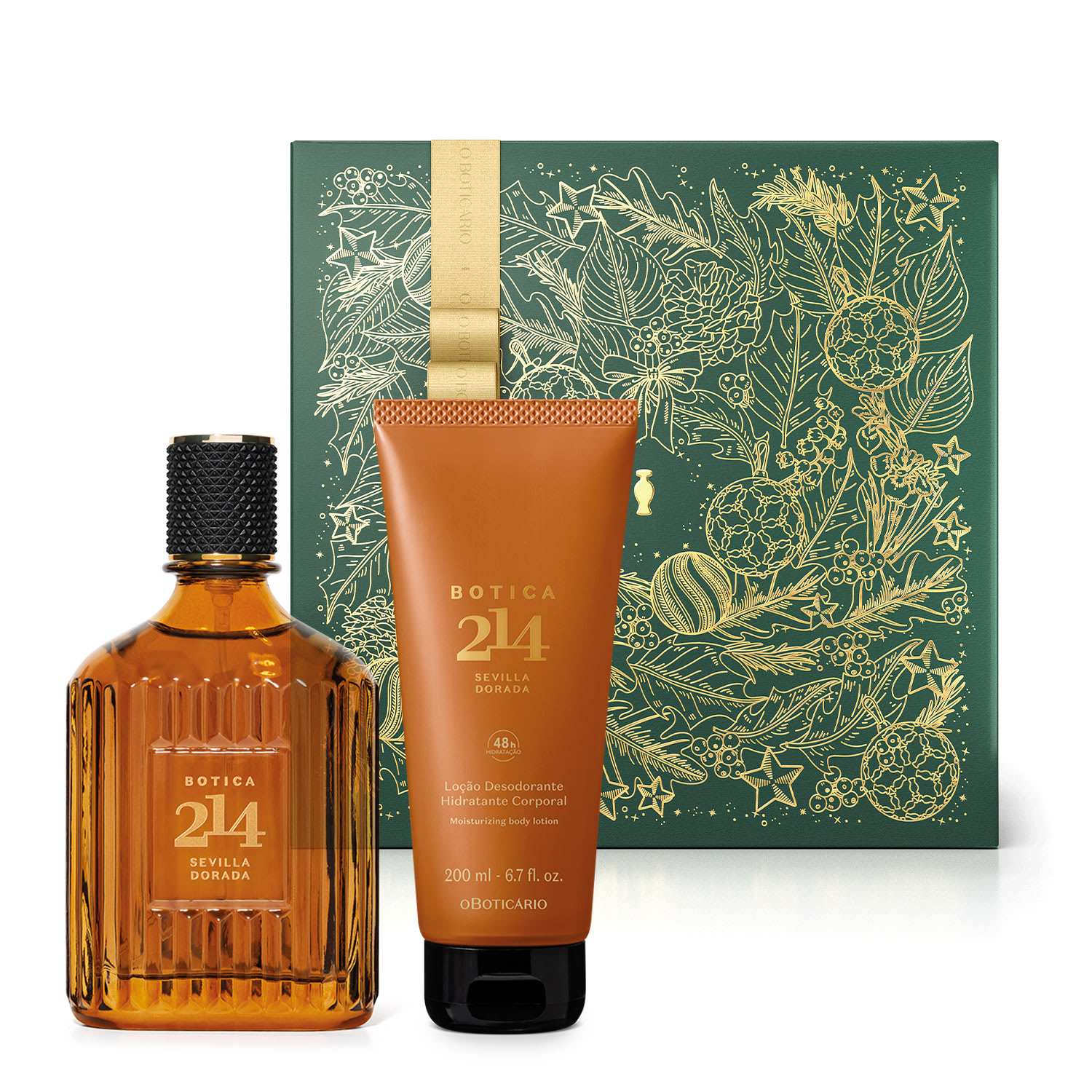 Combo Presente Botica 214 Sevilla Dorada: Eau de Parfum Fougére Aromático 75ml + Loção Corporal 200ml + Caixa Presenteável
