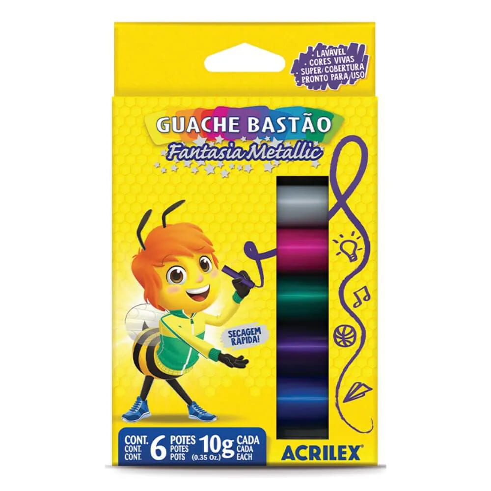 Guache Acrilex Bastão Metallic com 6 Cores