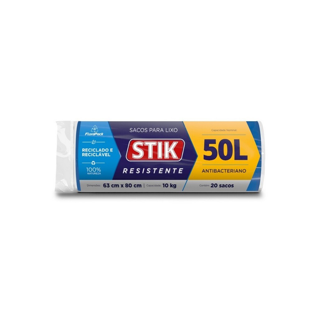 Saco de Lixo Azul 50 Litros 63x80cm Stik - 10121047 - Pacote com 20 Unidades