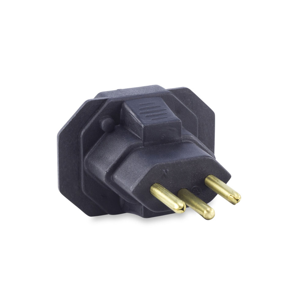 Adaptador Tomada Force Line 2 Pinos Fêmea Chato + Terra - 3 Pinos Macho Redondo 10A Preto - 4312
