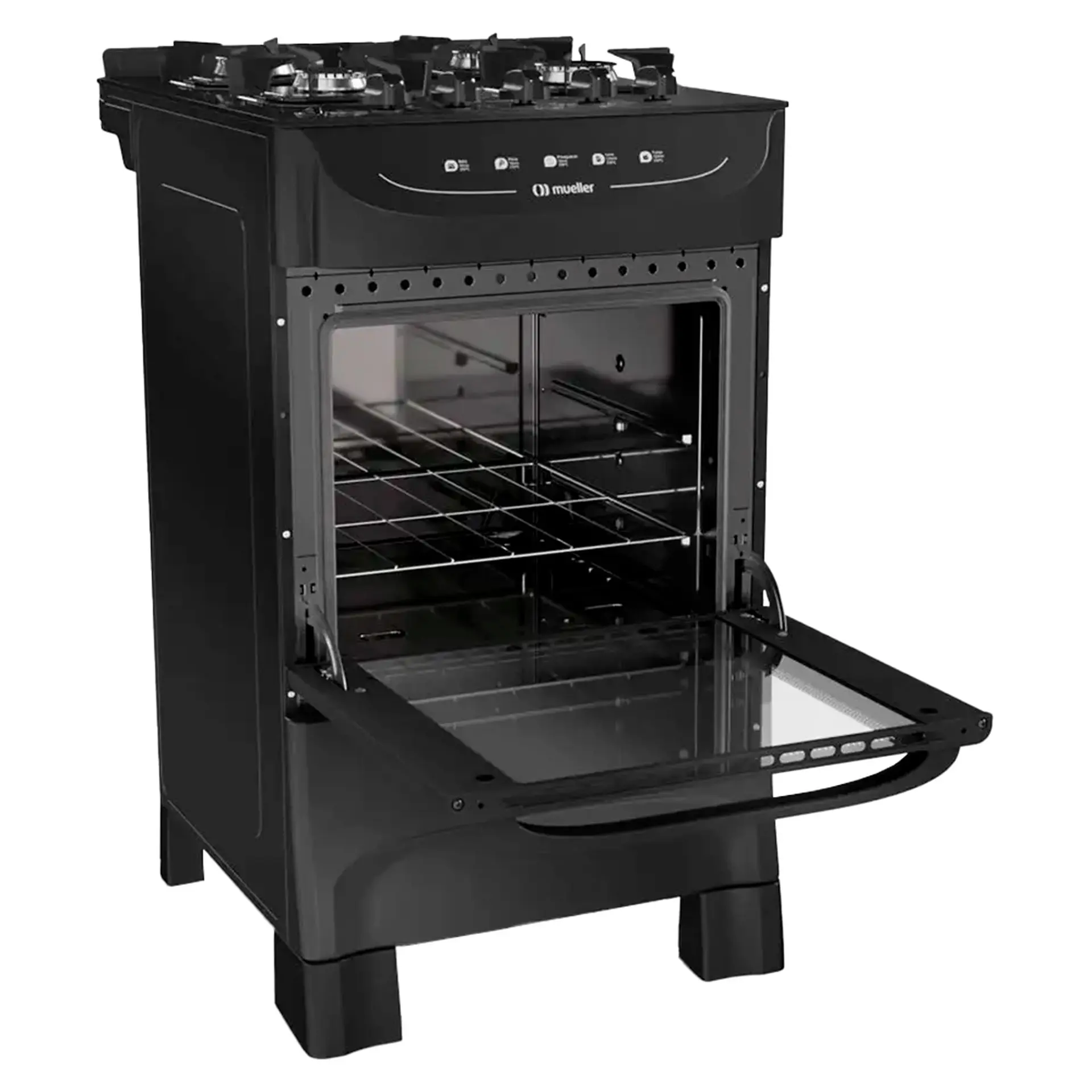Fogão Mueller MFV4BB 4 Bocas Automático Mesa de Vidro Forno Total Clean - Preto - Bivolt