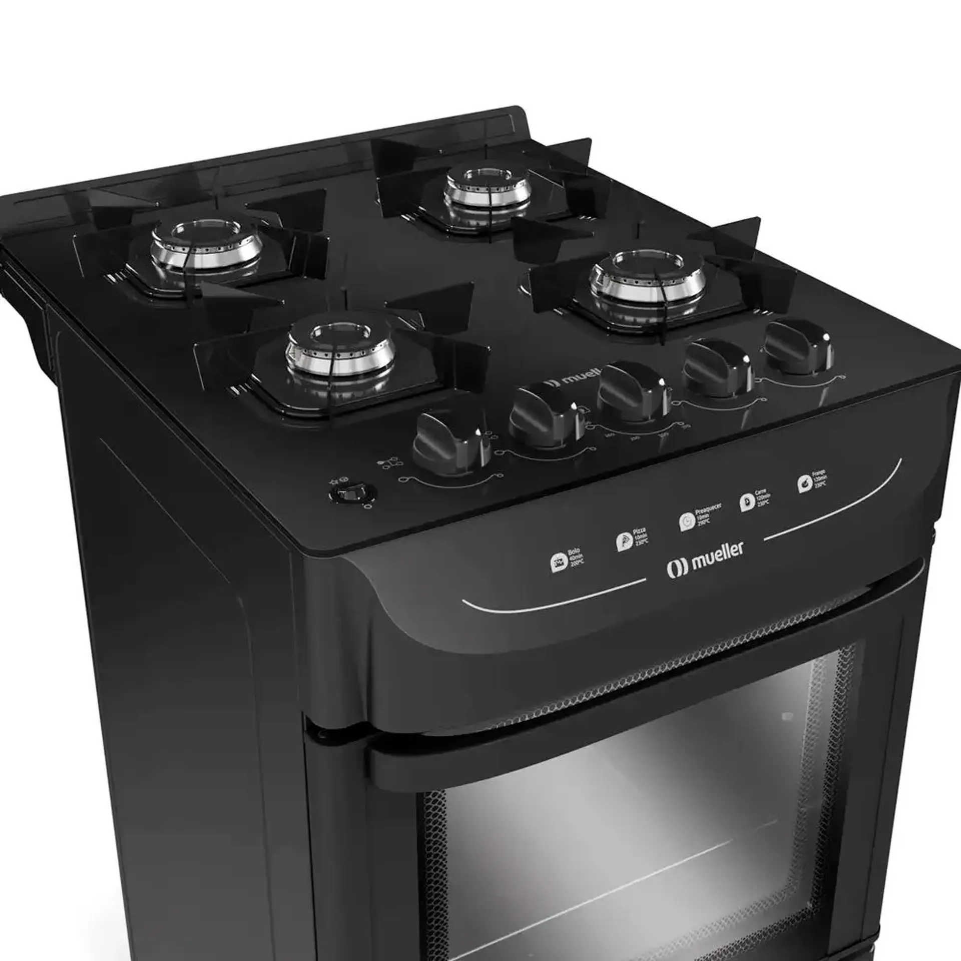 Fogão Mueller MFV4BB 4 Bocas Automático Mesa de Vidro Forno Total Clean - Preto - Bivolt