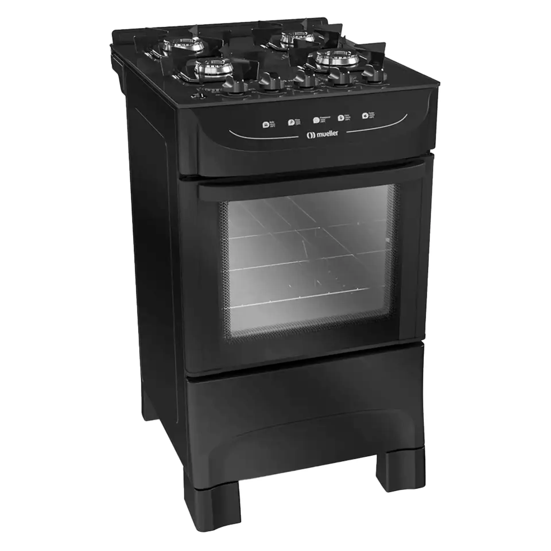 Fogão Mueller MFV4BB 4 Bocas Automático Mesa de Vidro Forno Total Clean - Preto - Bivolt
