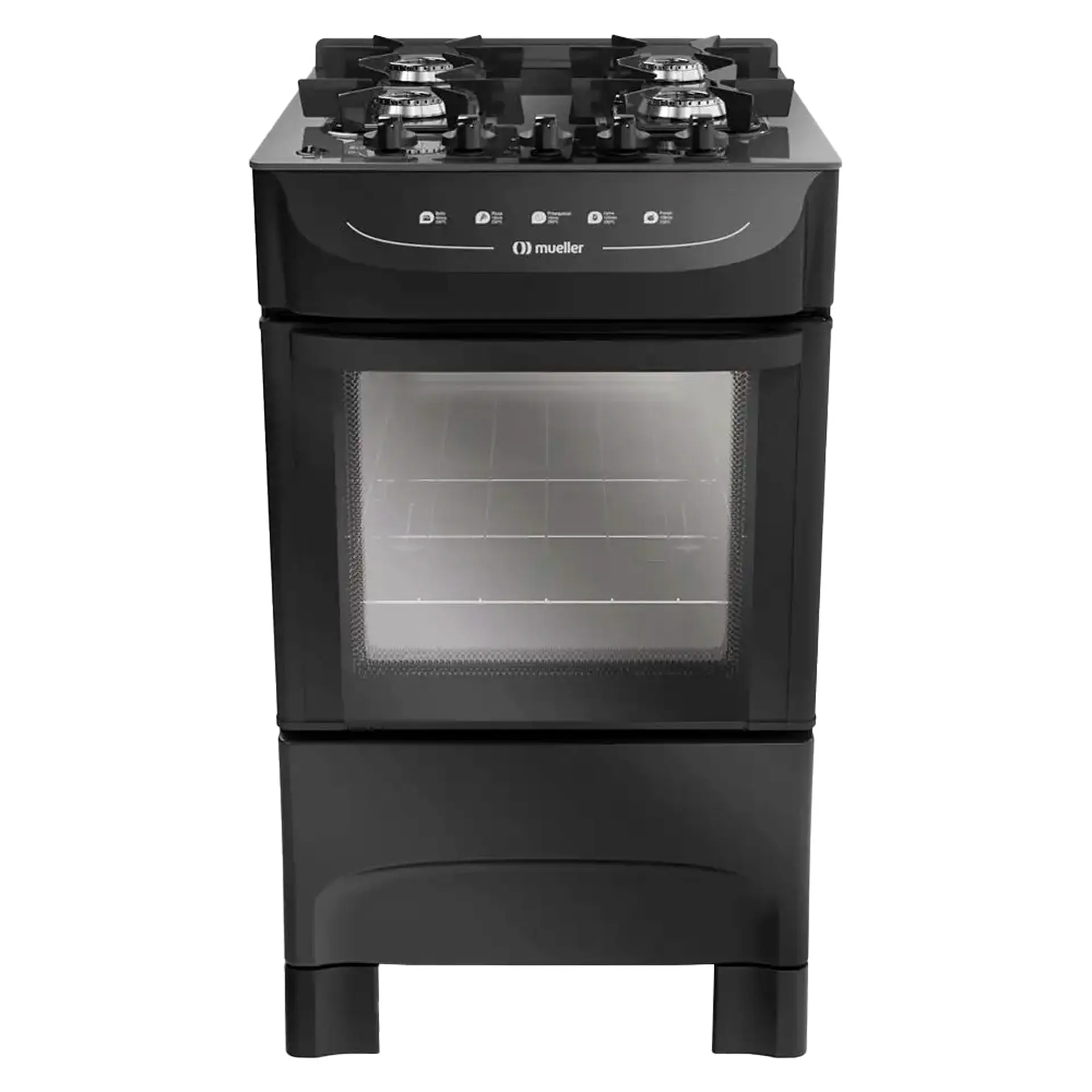 Fogão Mueller MFV4BB 4 Bocas Automático Mesa de Vidro Forno Total Clean - Preto - Bivolt