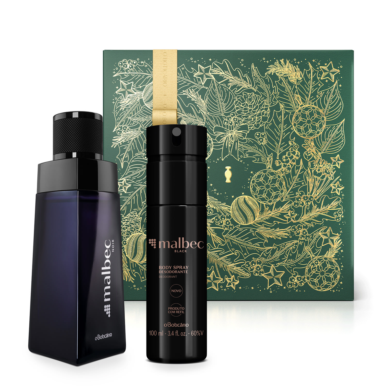 Combo Presente Malbec: Noir Desodorante Colônia 100ml + Desodorante Body Spray Black 100ml + Caixa Presenteável