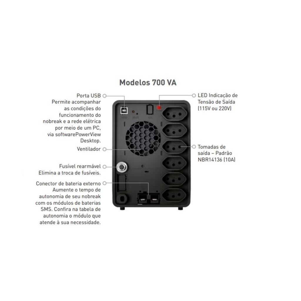 No-Break Senoidal SMS Premium 700VA Entrada Bivolt e Saída Bivolt Wi-Fi 1 Bateria - com Conexão para Bateria Externa - 29500