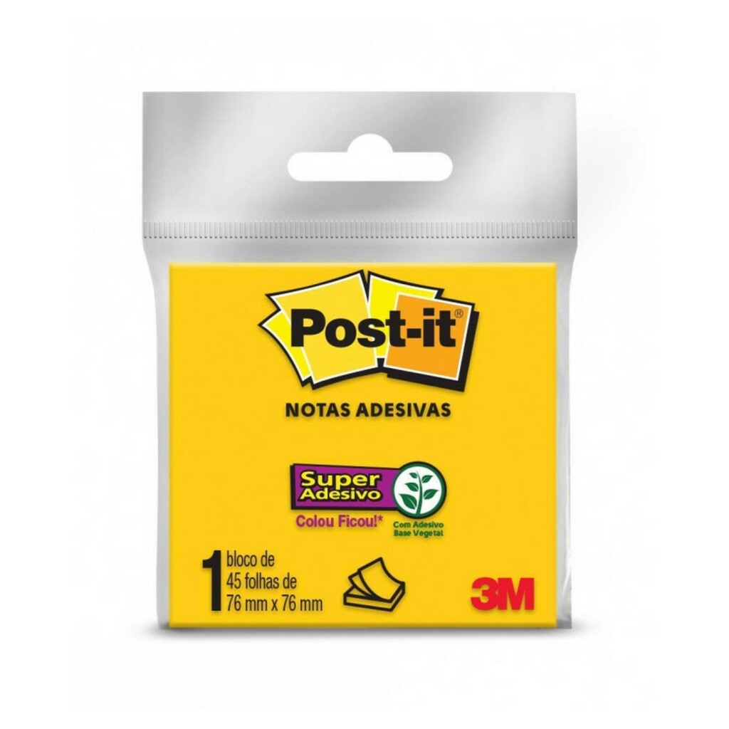 Bloco de Notas Adesivo 76x76mm com 1 Bloco de 45 Folhas Amarelo Neon - Post-it - 3M - HB004399398