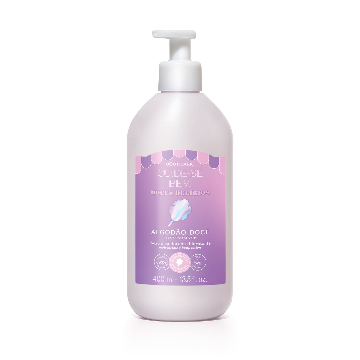 Combo Cuide-se Bem Doces Delírios Algodão Doce: Body Splash 200ml + Loção Corporal 400ml + Nécessaire Rosa