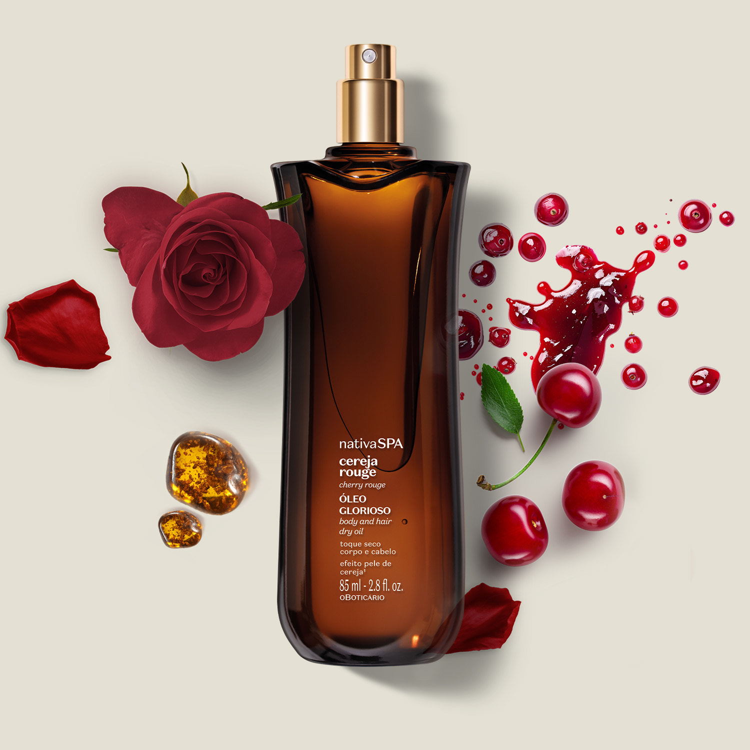 Óleo Multifuncional Glorioso Corpo e Cabelos Nativa SPA Cereja Rouge 85ml