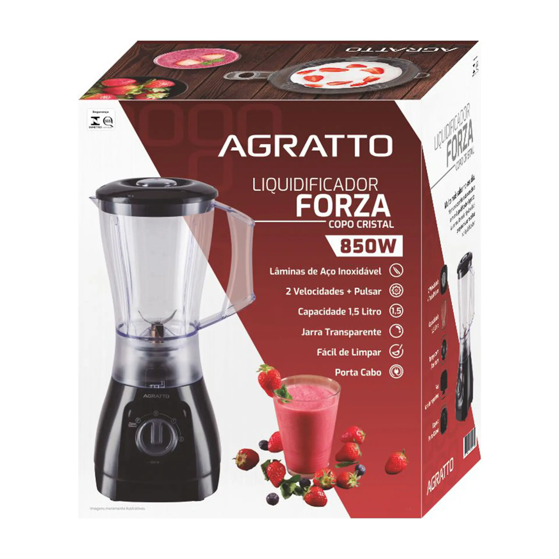 Liquidificador Agratto Forza 1,5L 2 Velocidades 850W LQLF PR - Preto - 220 Volts