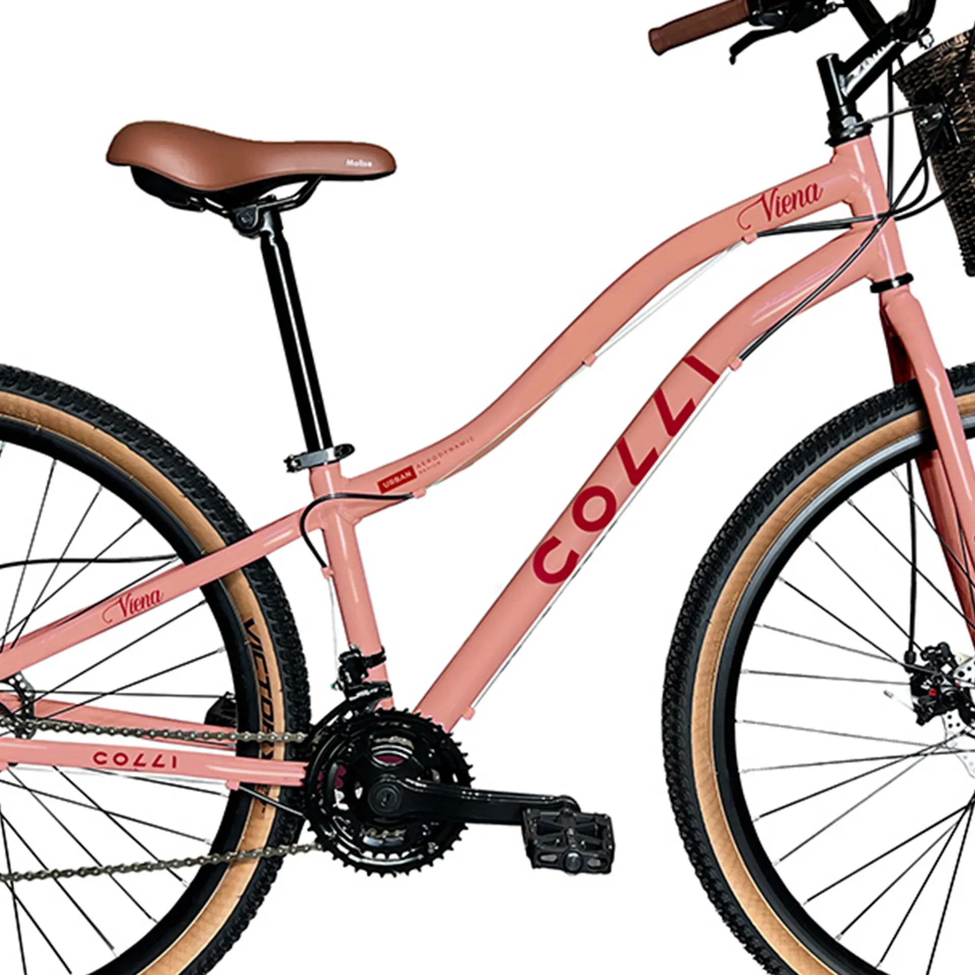 Bicicleta Aro 29 Colli Viena 21 Marchas Freio a Disco com Cestinha - ROSA BLUSH
