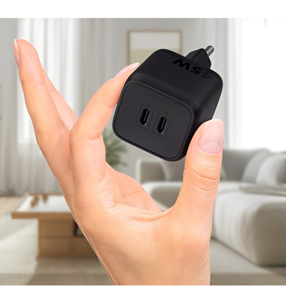 Carregador Ultra Rápido 2 Portas USB-C EC 20 Power 45W GAN Preto Intelbras