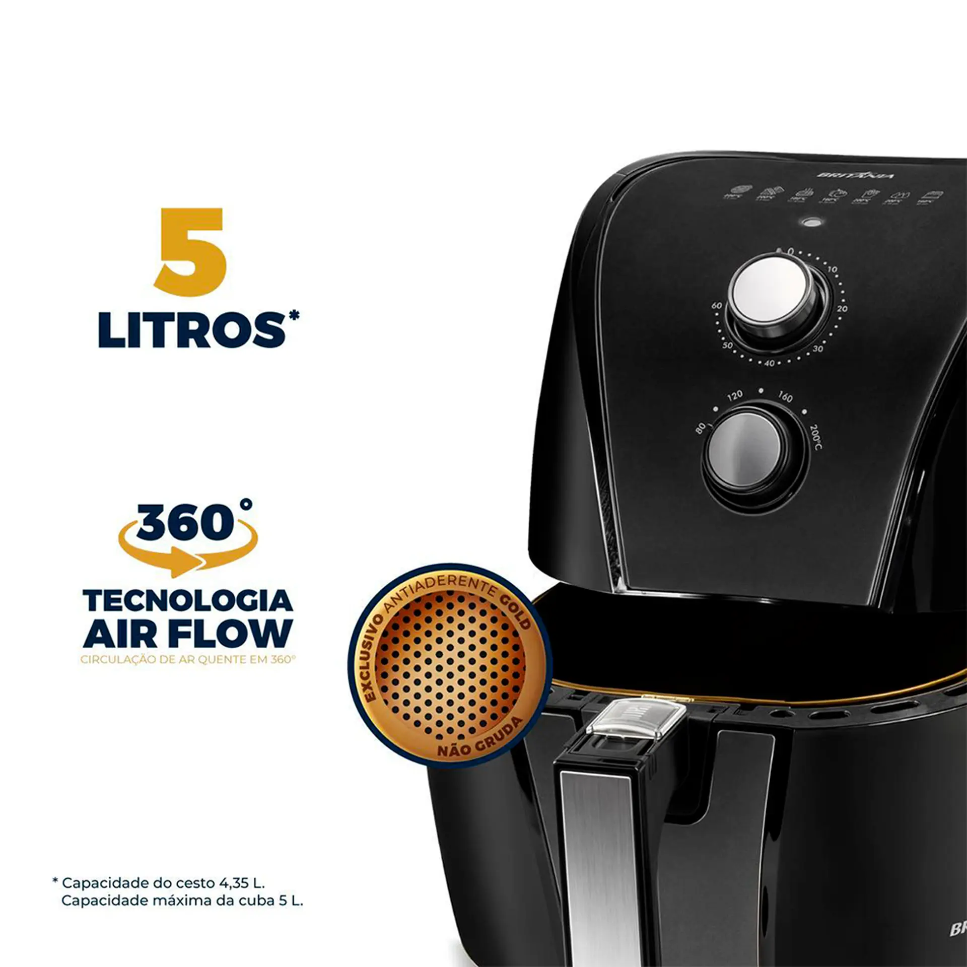 Fritadeira Air Fryer Britânia BAF45A 5L 1500W - Preto - 110 Volts