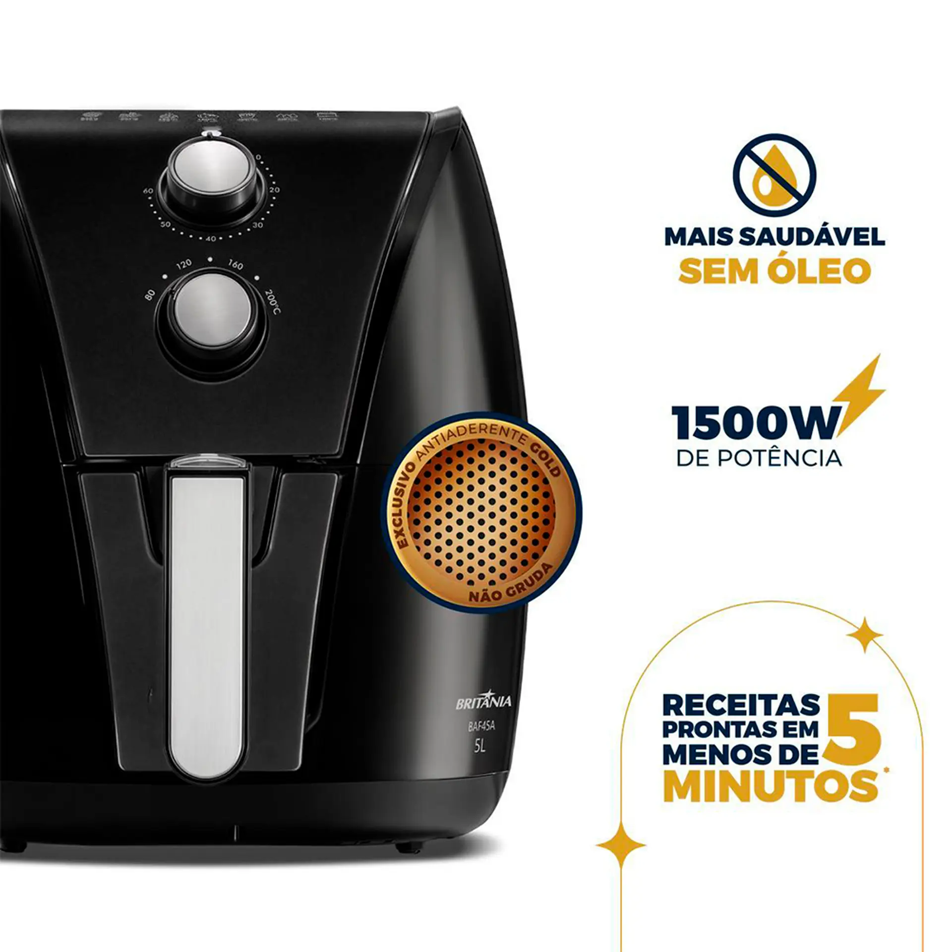 Fritadeira Air Fryer Britânia BAF45A 5L 1500W - Preto - 110 Volts