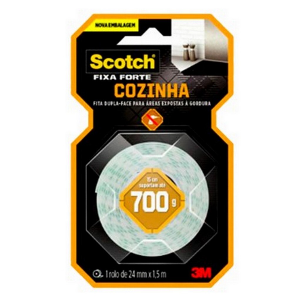 Fita Dupla Face 24mm x 1,5 Metros Fixa Forte Cozinha Scotch 3M - Unitário