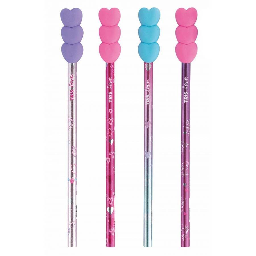 Lápis Preto TRIS Love HB NR02 com Borracha Unidade Sortido