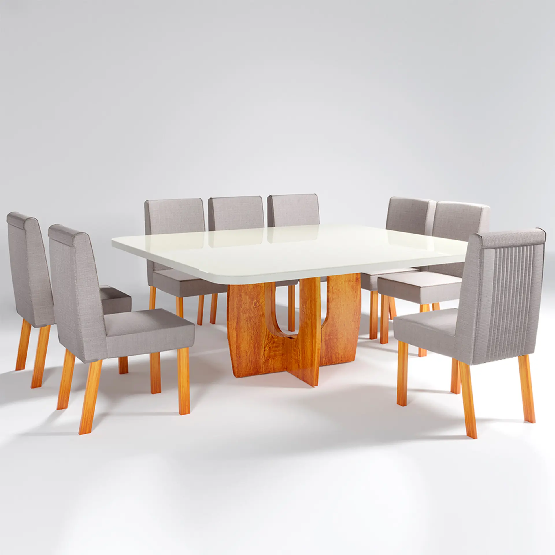 Conjunto de Mesa 8 Cadeiras Tampo MDF Vidro Luxury Bom Pastor - Naturale Off/Cinza
