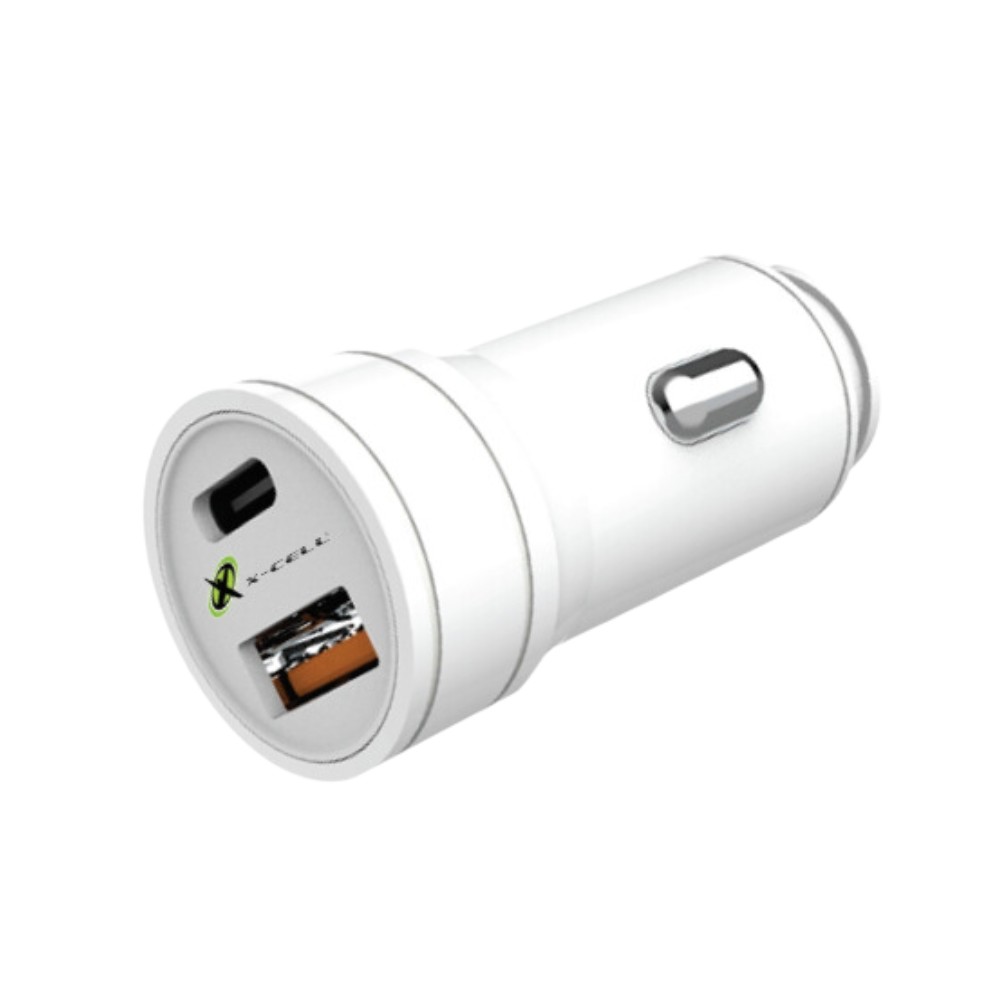 Carregador Celular Veicular 2 Portas USB-C USB-A 60W Branco X-Cell XCV16USBB