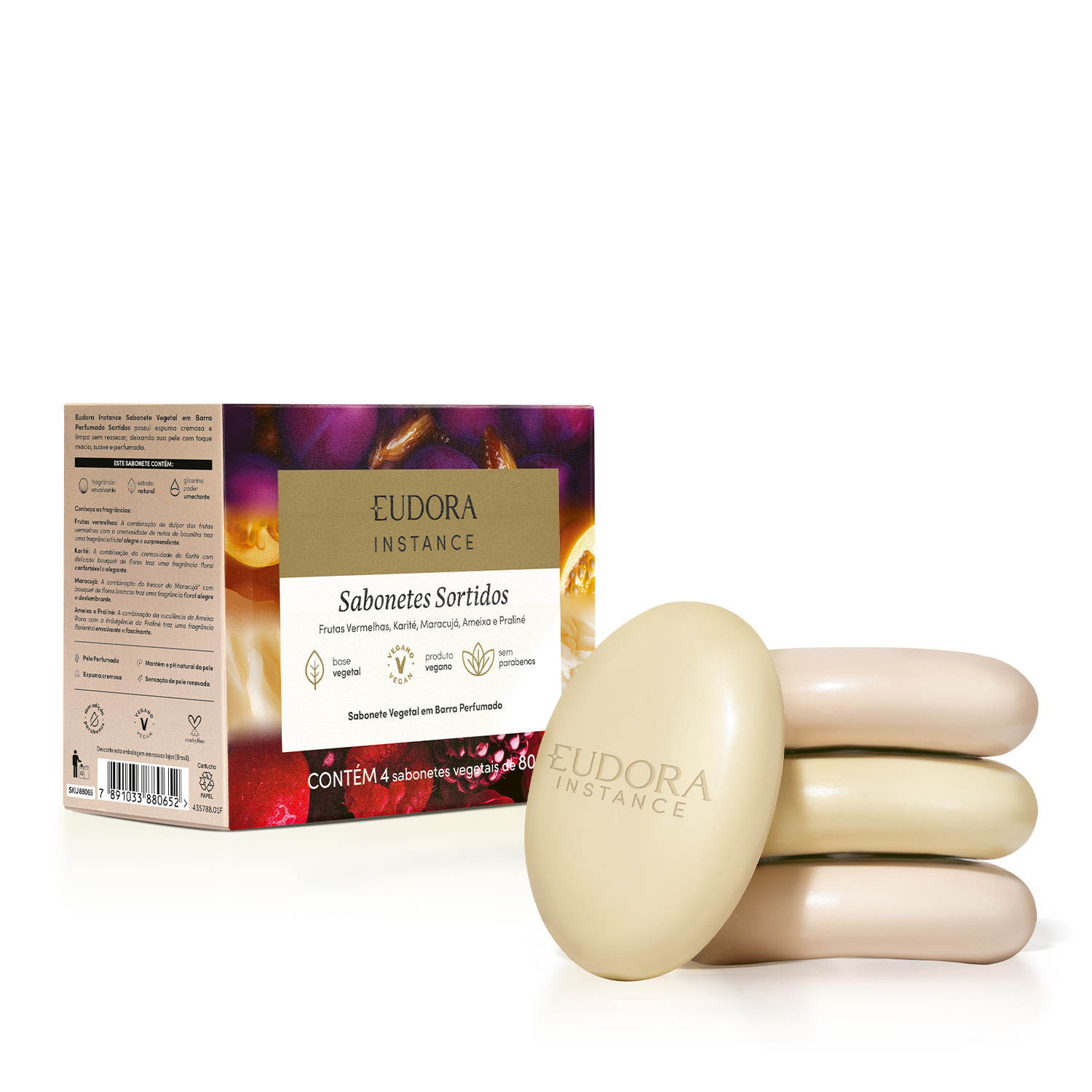Sabonete Vegetal em Barra Perfumado Sortidos Instance Eudora 4x80g
