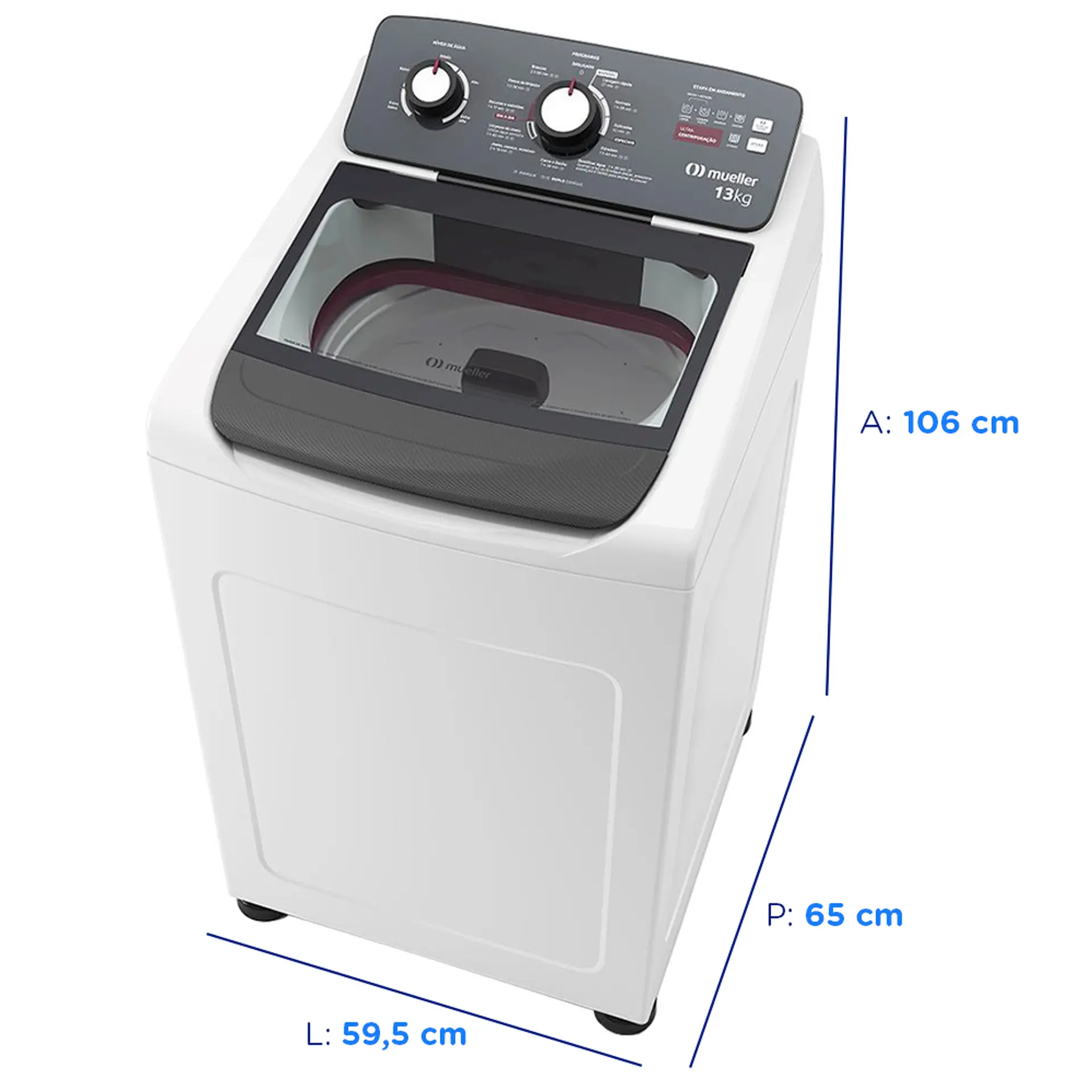 Máquina de Lavar Mueller 13kg Automática 11 Programas MLA13 - Branco - 110 Volts