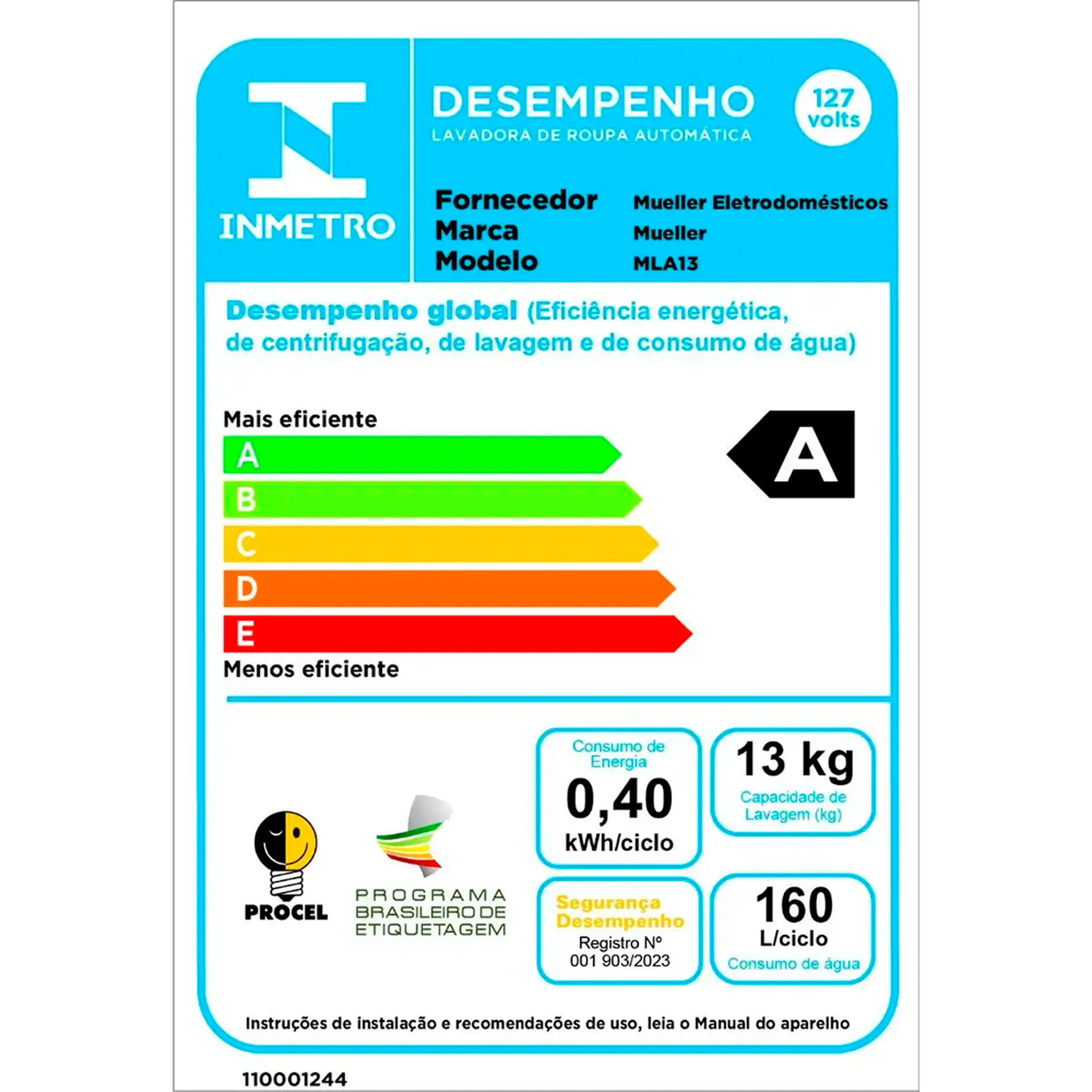 Máquina de Lavar Mueller 13kg Automática 11 Programas MLA13 - Branco - 110 Volts