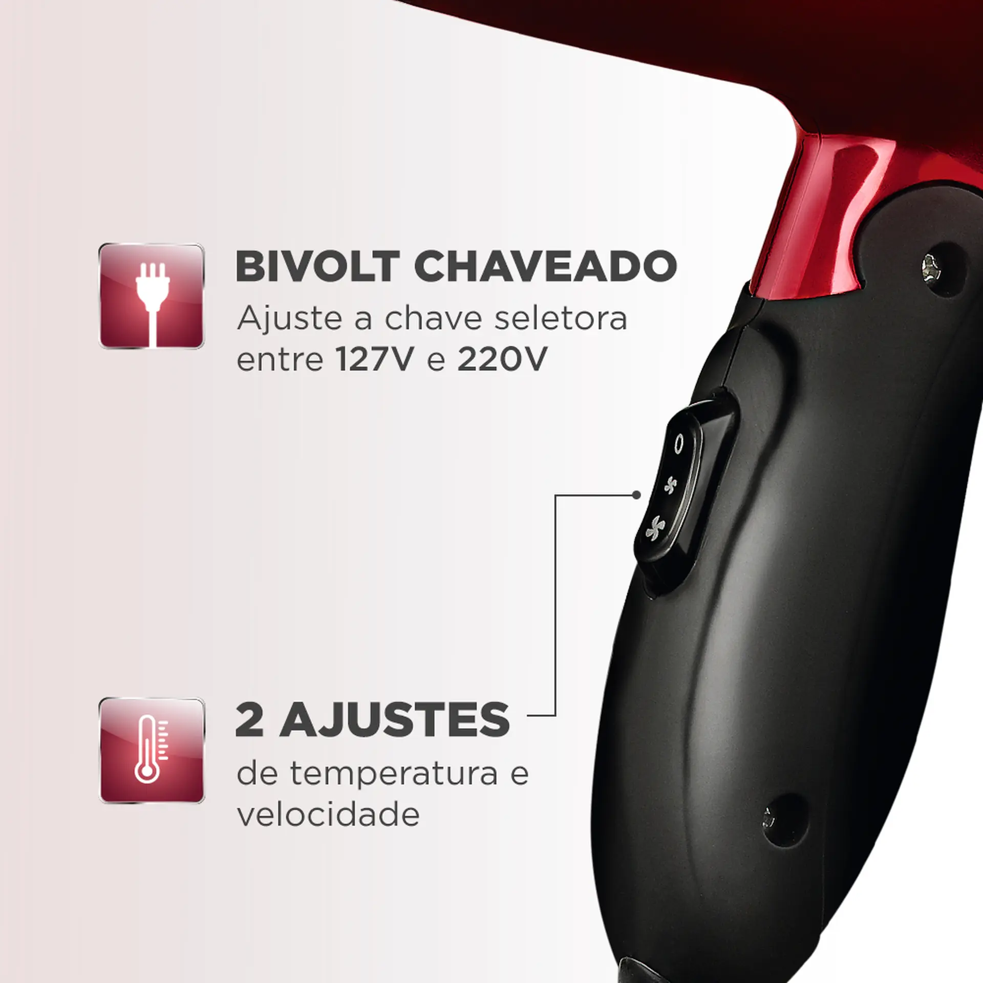 Secador de Cabelo Mondial Max Travel SC-10 Cabo Dobrável 1200W - Vermelho/Preto - Bivolt