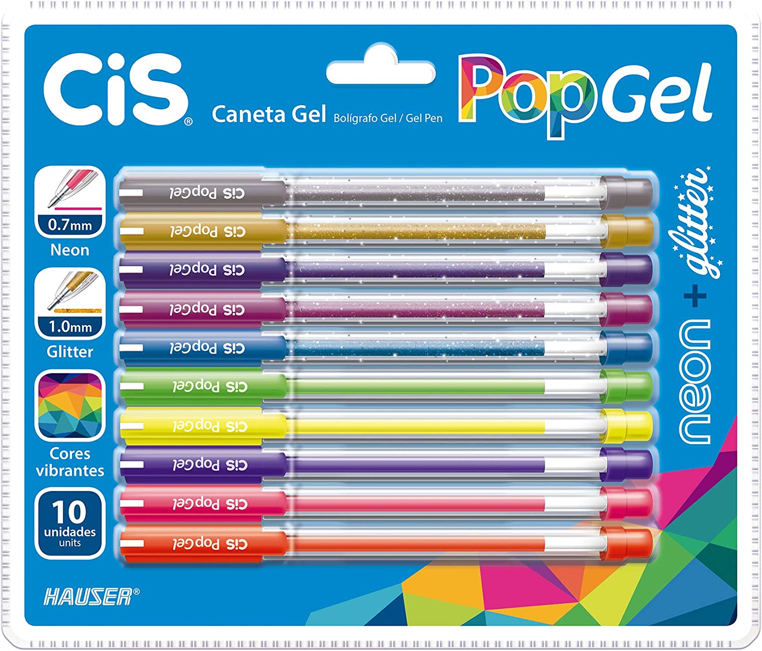 Caneta Esferográfica CIS Pop Gel Estojo com 10 Unidades