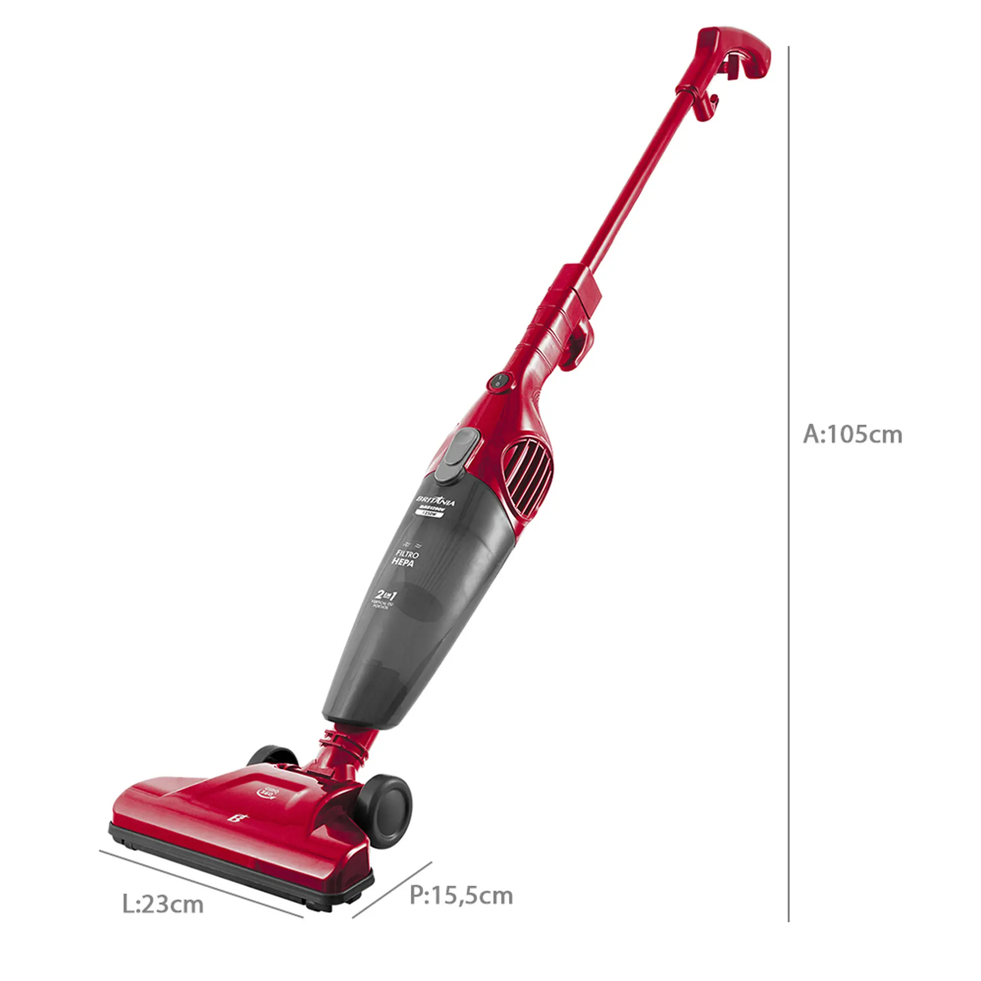 Aspirador de pó 2 em 1 Britânia 1250W 1L 2 Velocidade Filtro Hepa BAS1290/1295 - Vermelho - 110 Volts