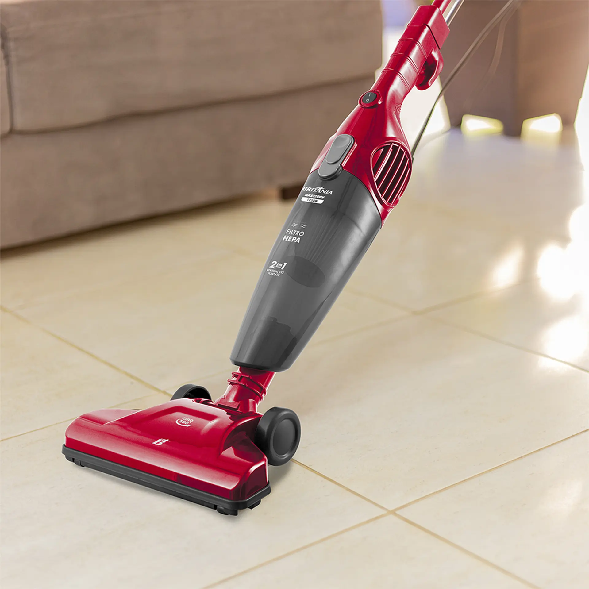 Aspirador de pó 2 em 1 Britânia 1250W 1L 2 Velocidade Filtro Hepa BAS1290/1295 - Vermelho - 110 Volts