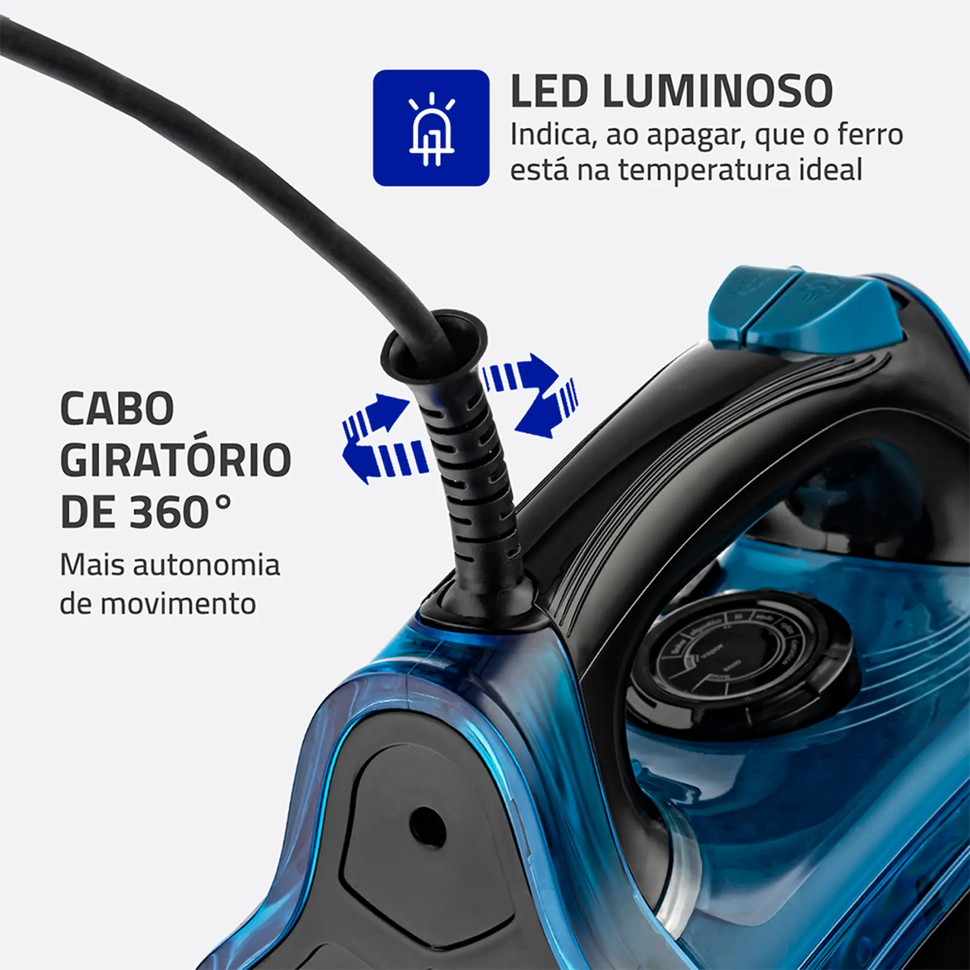 Ferro de Passar a Vapor Mondial Diamond Ceramic F-53 1200W - Preto/Azul - 110 Volts