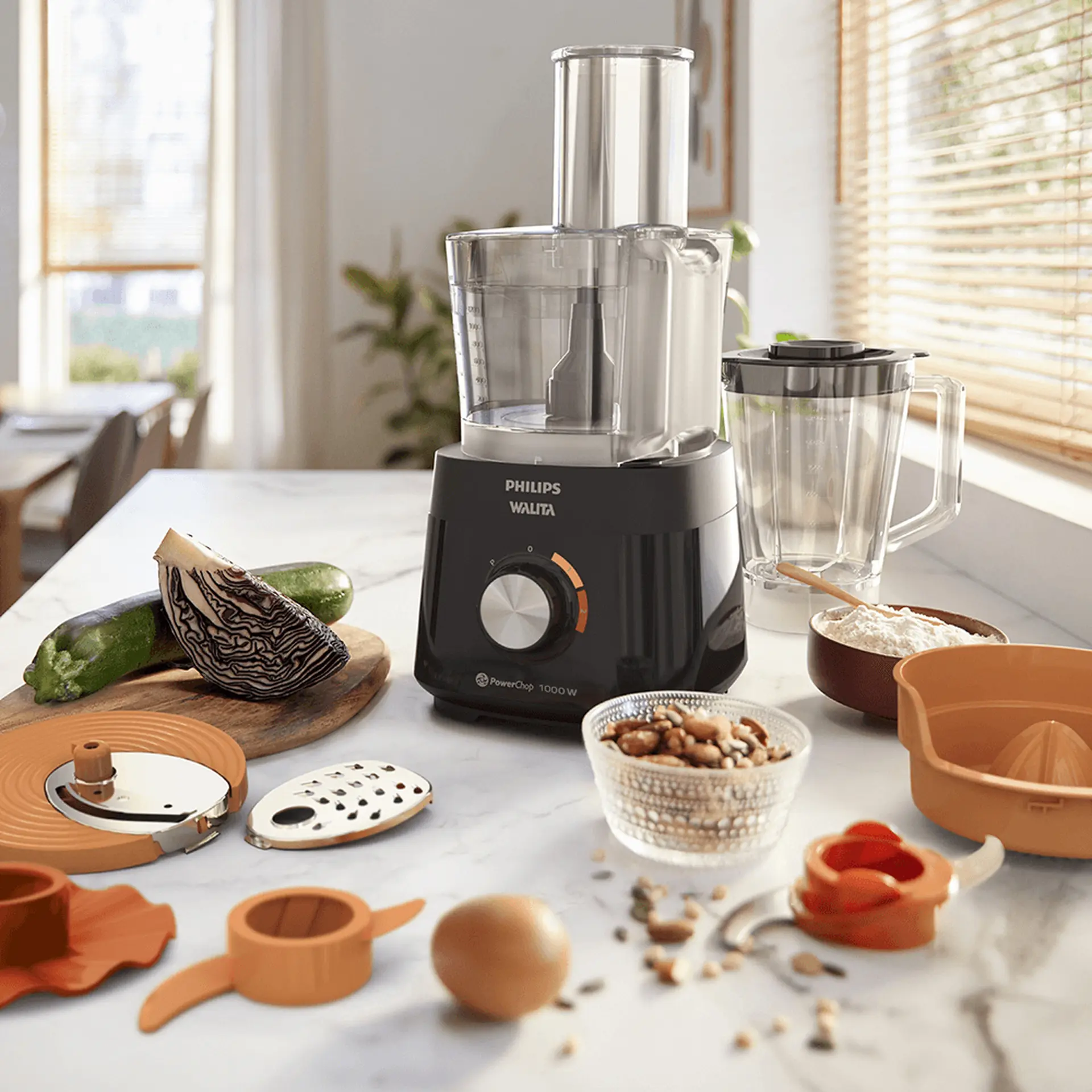Multiprocessador Philips Walita 2 velocidades 7 em 1 PowerChop 1000W - Preto - 220 Volts