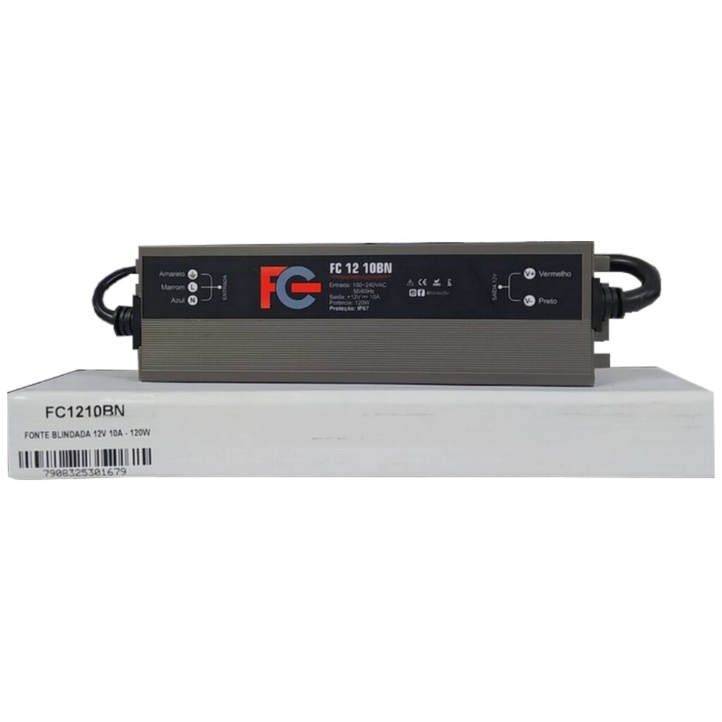 Fonte Blindada CFTV FC Fontes 12V 10A 120W Bivolt - FC1210BN