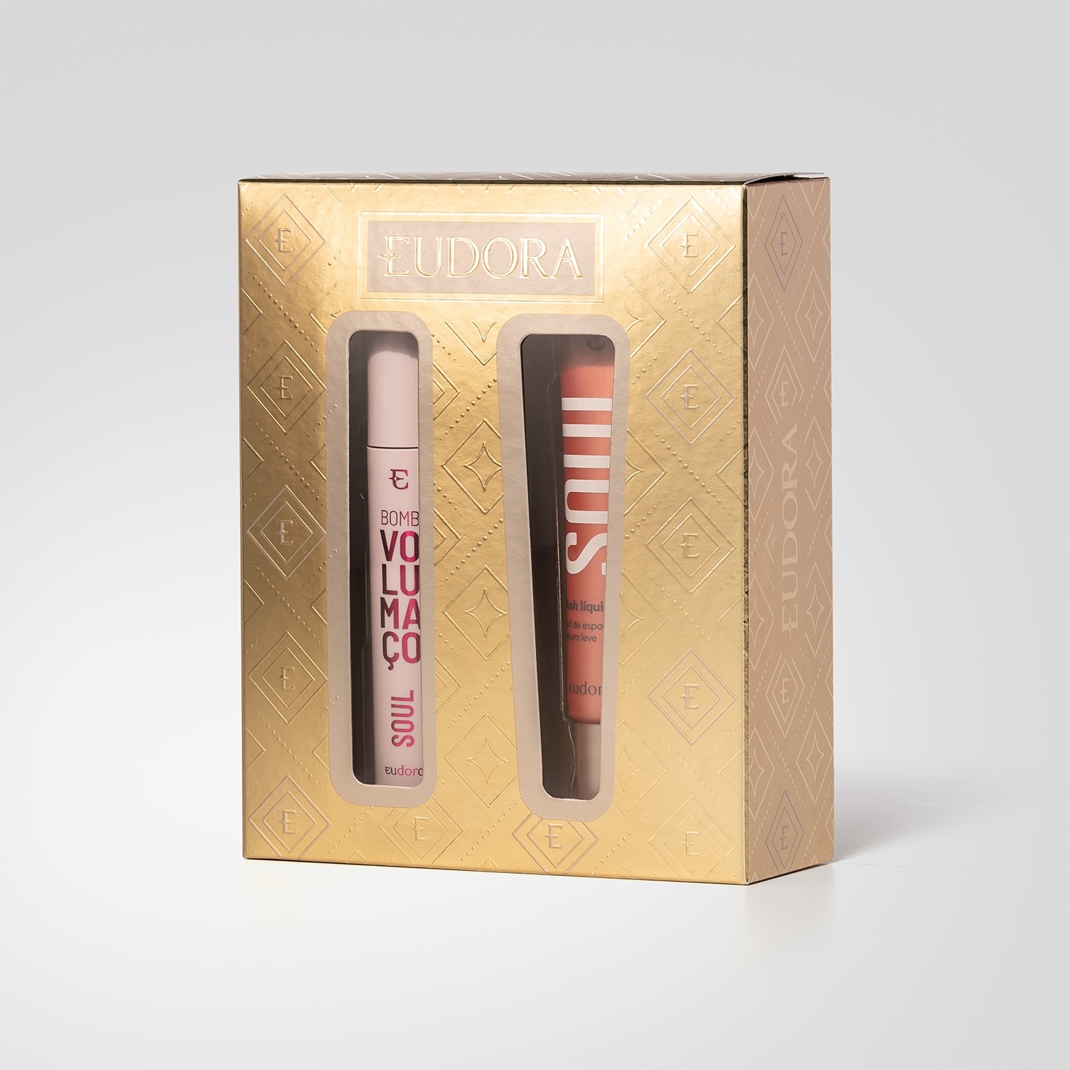 Kit Presente de Natal Eudora Soul: Máscara De Cílios Volumaço 10g + Blush Líquido Pêssego Saudável 15ml