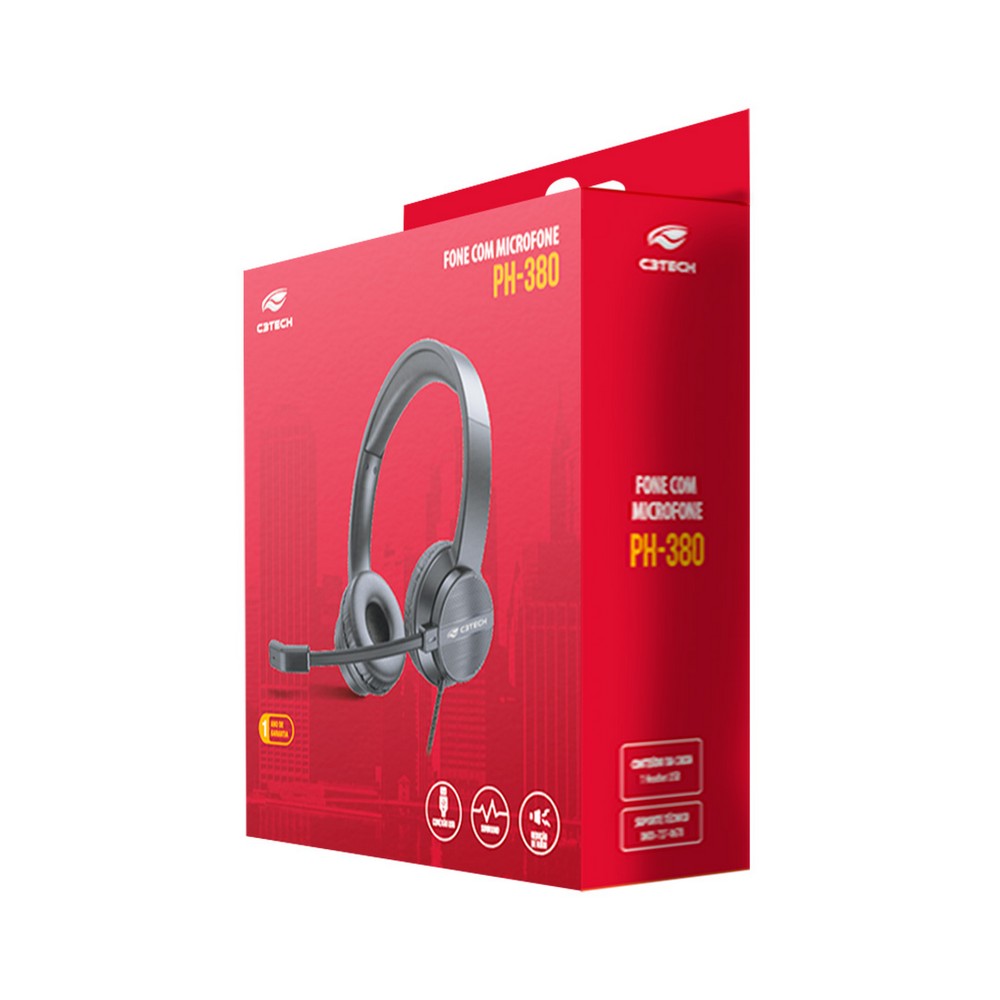 Fone de Ouvido Headset com Microfone Conexão USB Preto C3Tech PH380BK