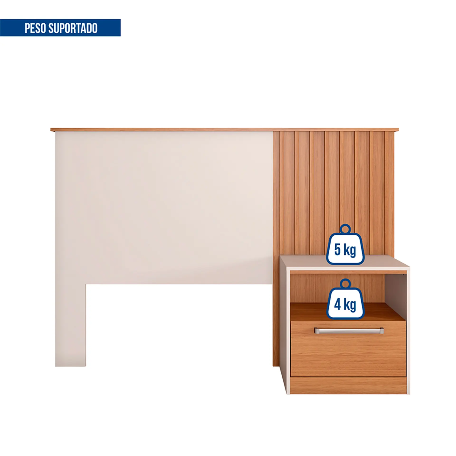 Cabeceira Solteiro com Mesa de Apoio Lucila Caemmun - Freijo/Off White