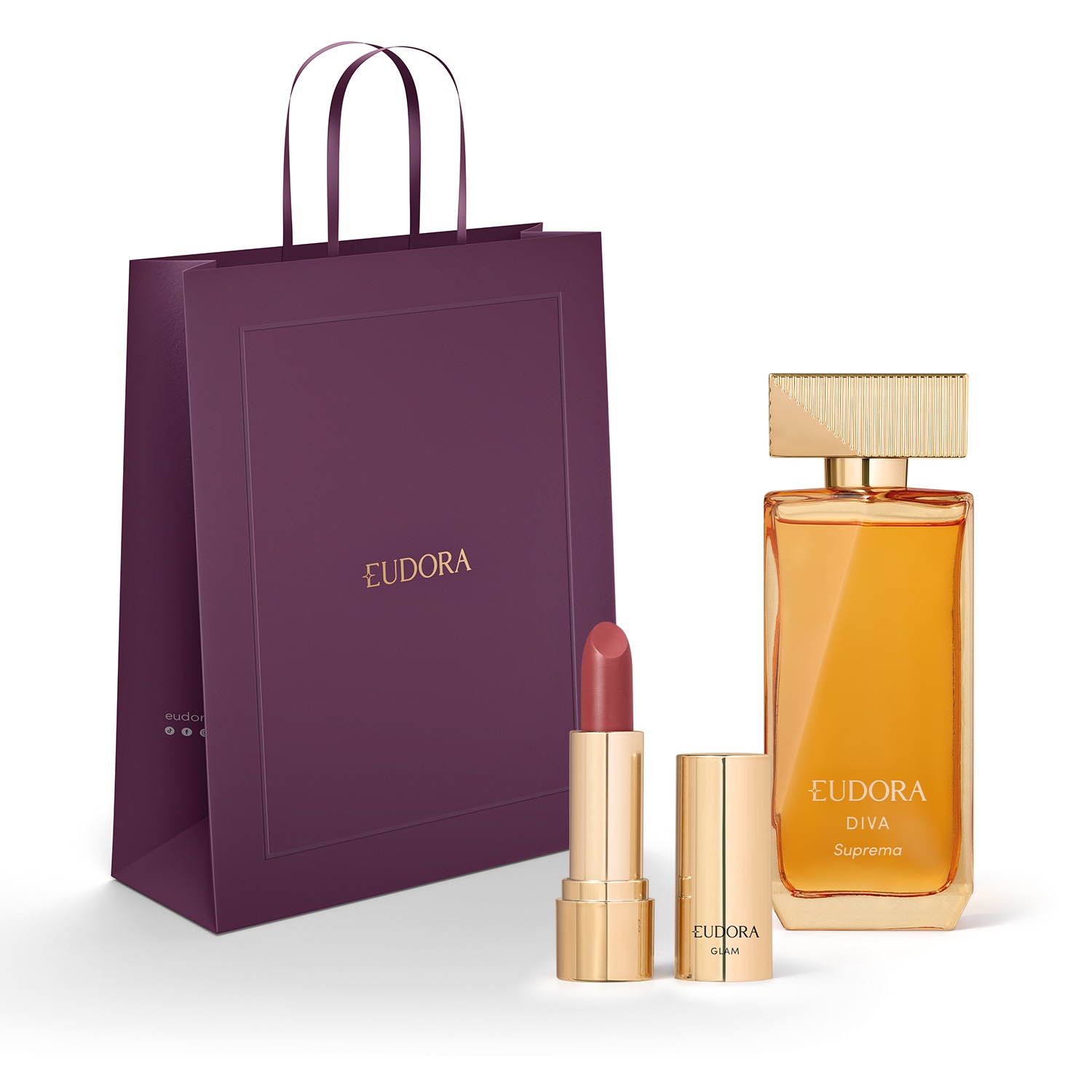 Combo Diva Suprema: Desodorante Colônia 100ml + Batom Cremoso Rose Diva 3,6g + Sacola Tamanho M