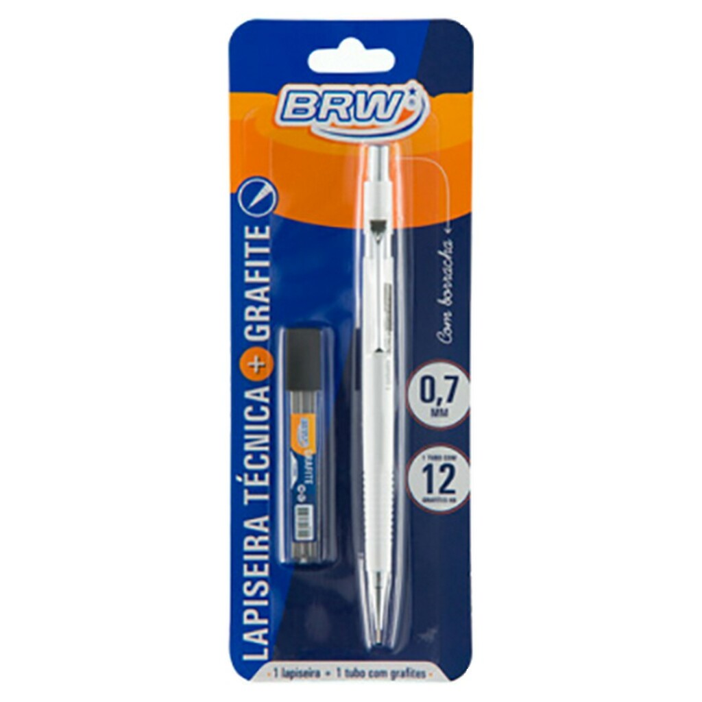 Lapiseira Técnica 0.7mm Branco Brw - com Grafite - LP0702