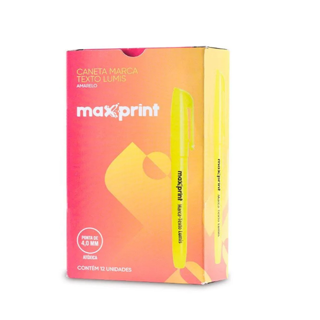 Caneta Marca Texto Amarelo Caixa com 12 Unidades - Maxprint - 70000136