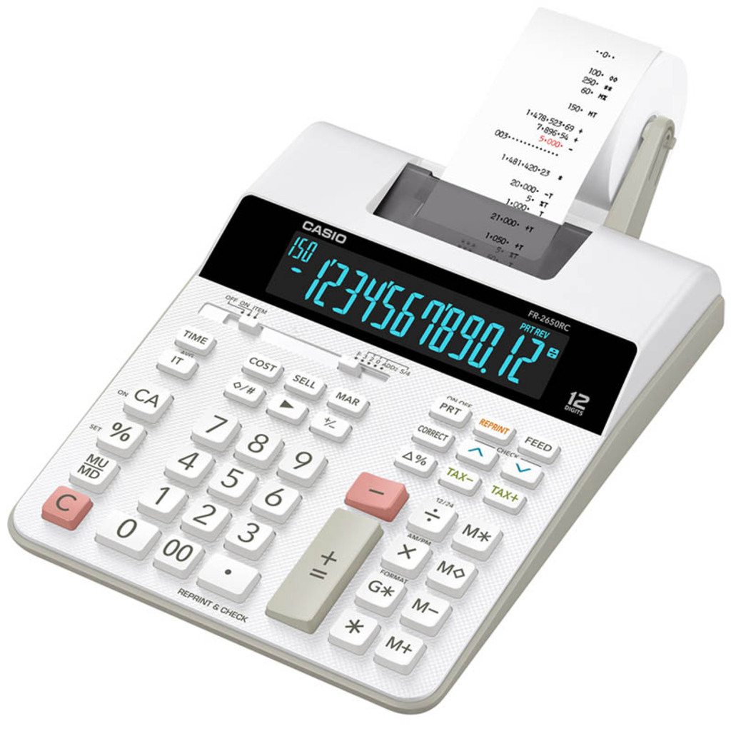 Calculadora Eletrônica com Impressão Casio 12 Dígitos Função Reimpressão e Função Corrigir Apaga o Último Número Digitado Bivolt Casio - FR-2650RC-B