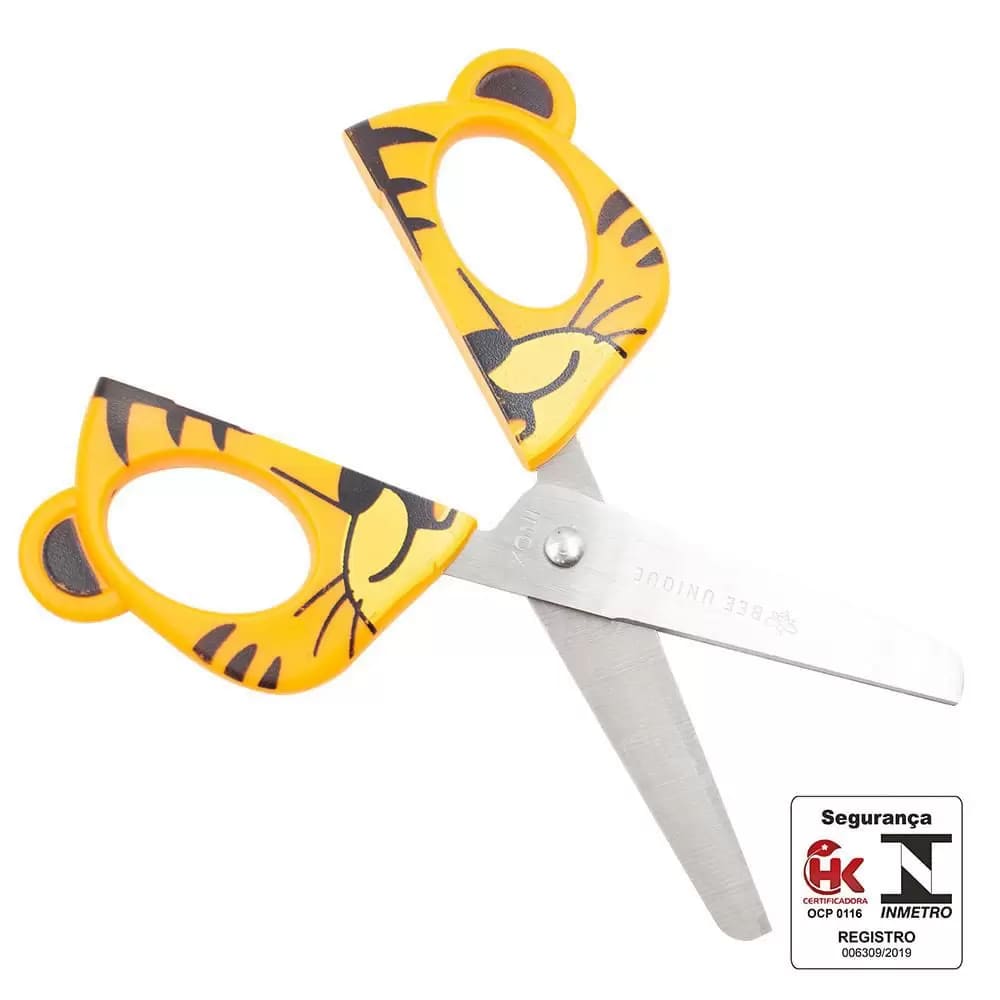 Tesoura Escolar Bee Unique Inox Formato Tigre 13cm