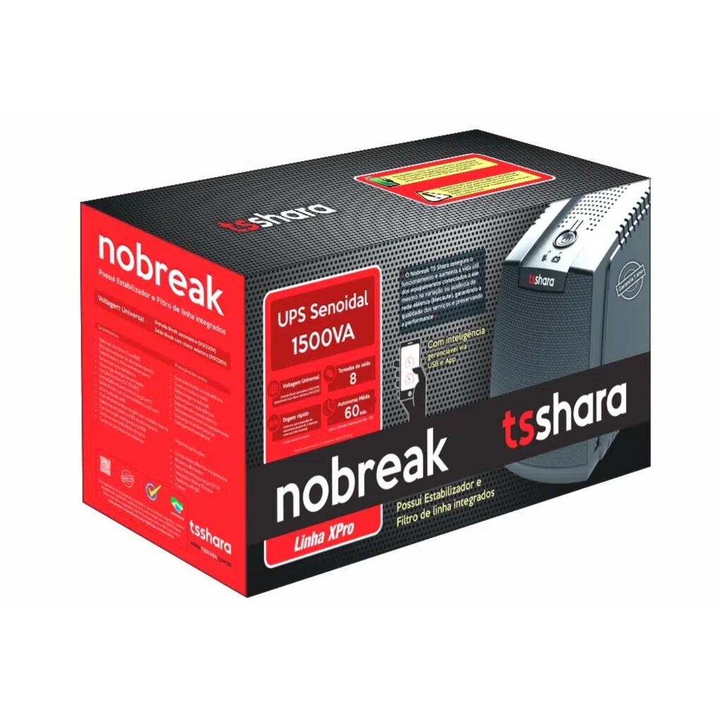 No-Break Senoidal TS Shara Ups Xpro 1.5 KVA Entrada Bivolt e Saída Bivolt 2 Baterias - com Conexão para Bateria Externa - 4538