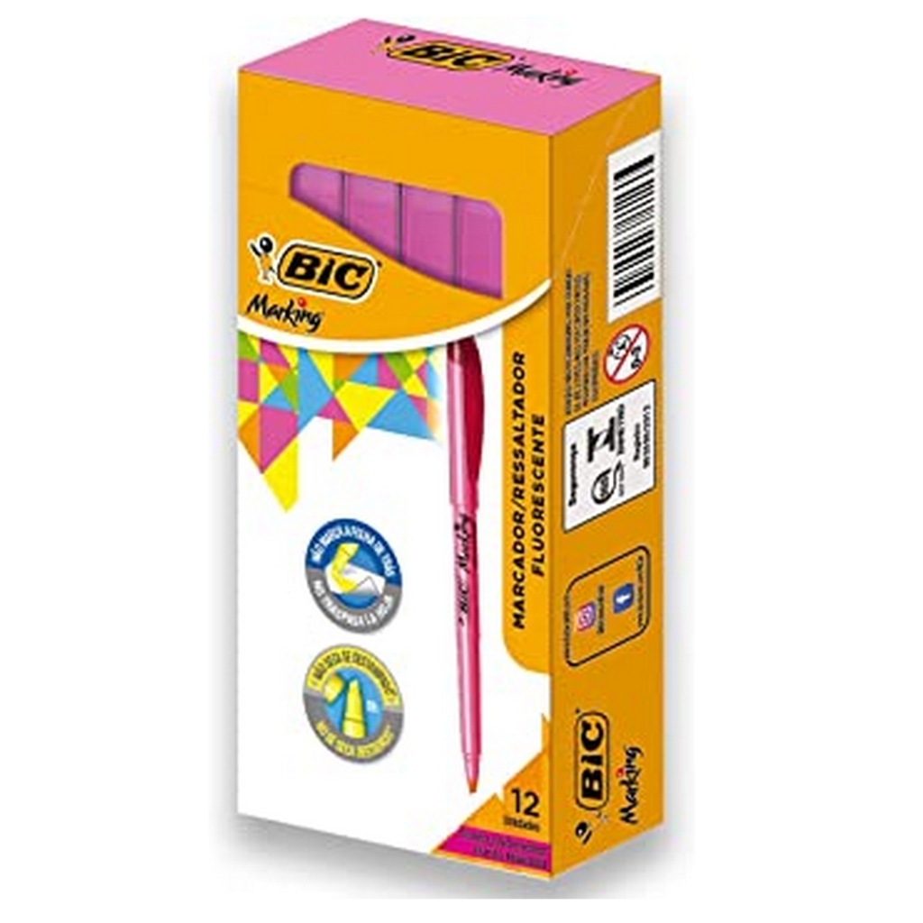 Caneta Marca Texto Rosa Caixa com 12 Unidades Brite Liner - Bic - 871362