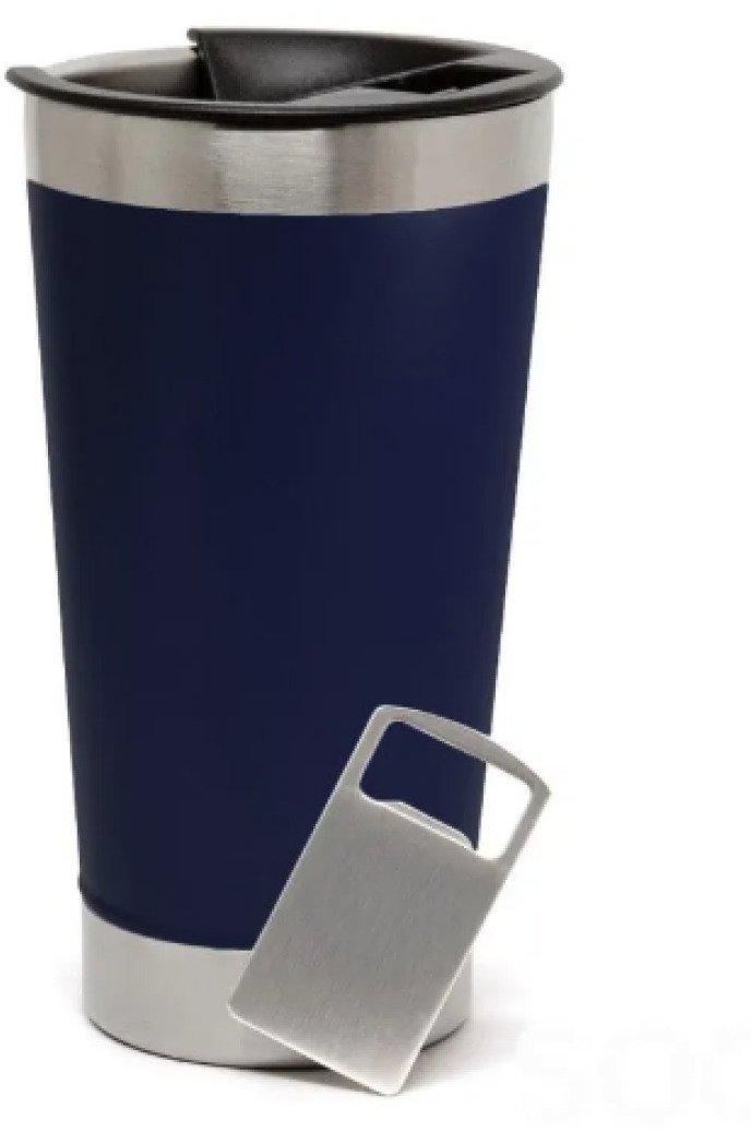 Copo Térmico 473 ml Aço Inox Com Tampa e Abridor Azul