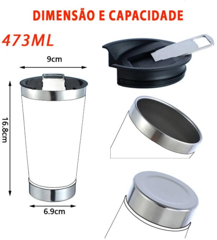 Copo Térmico 473 ml Aço Inox Com Tampa e Abridor Azul