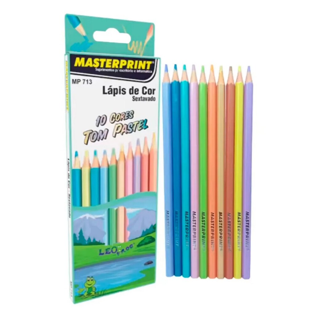 Lápis de Cor 10 Cores Sextavado Tom Pastel - Masterprint - MP 713