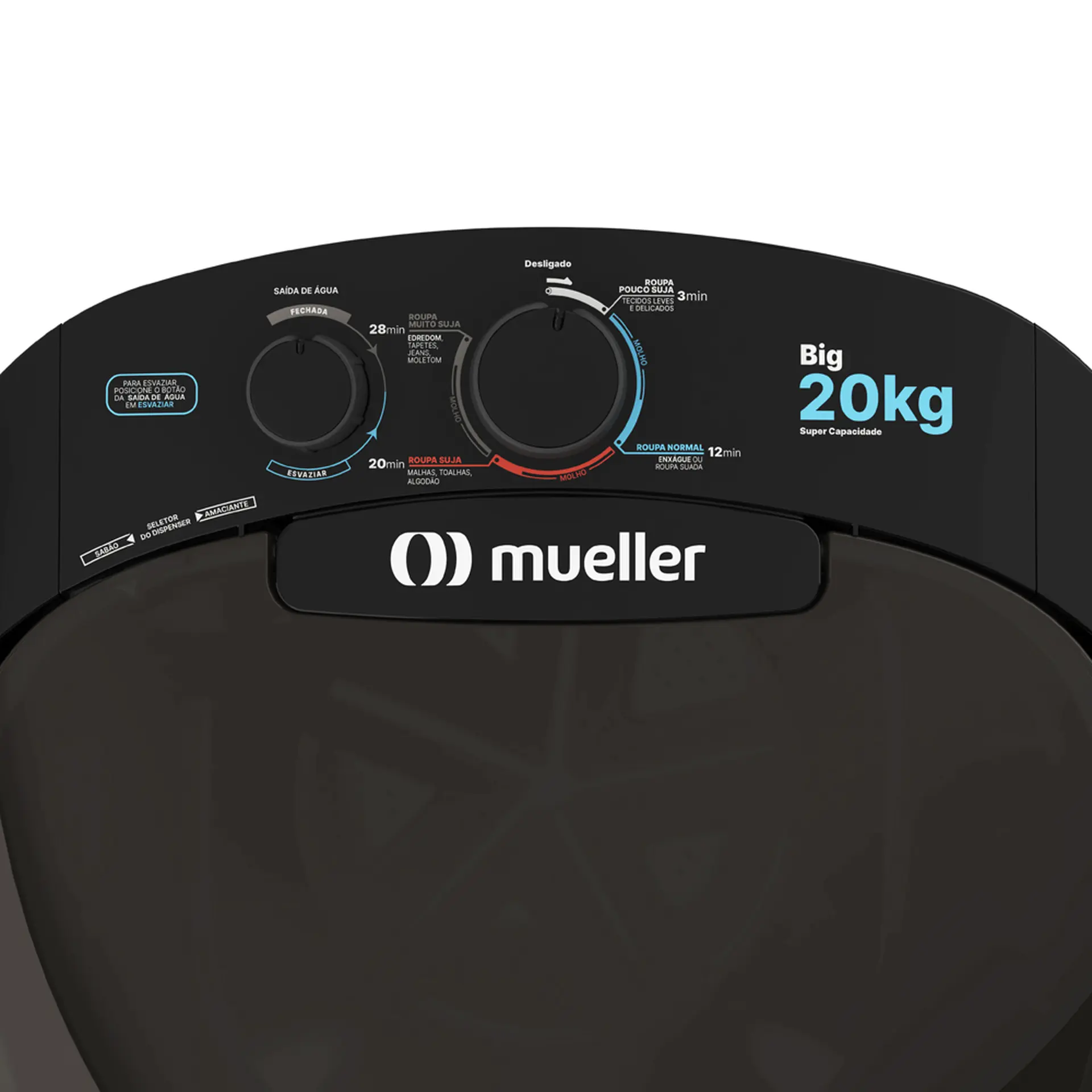 Tanquinho Mueller Big 20Kg Semiautomático Sistema de Drenagem - Preto - 110 Volts