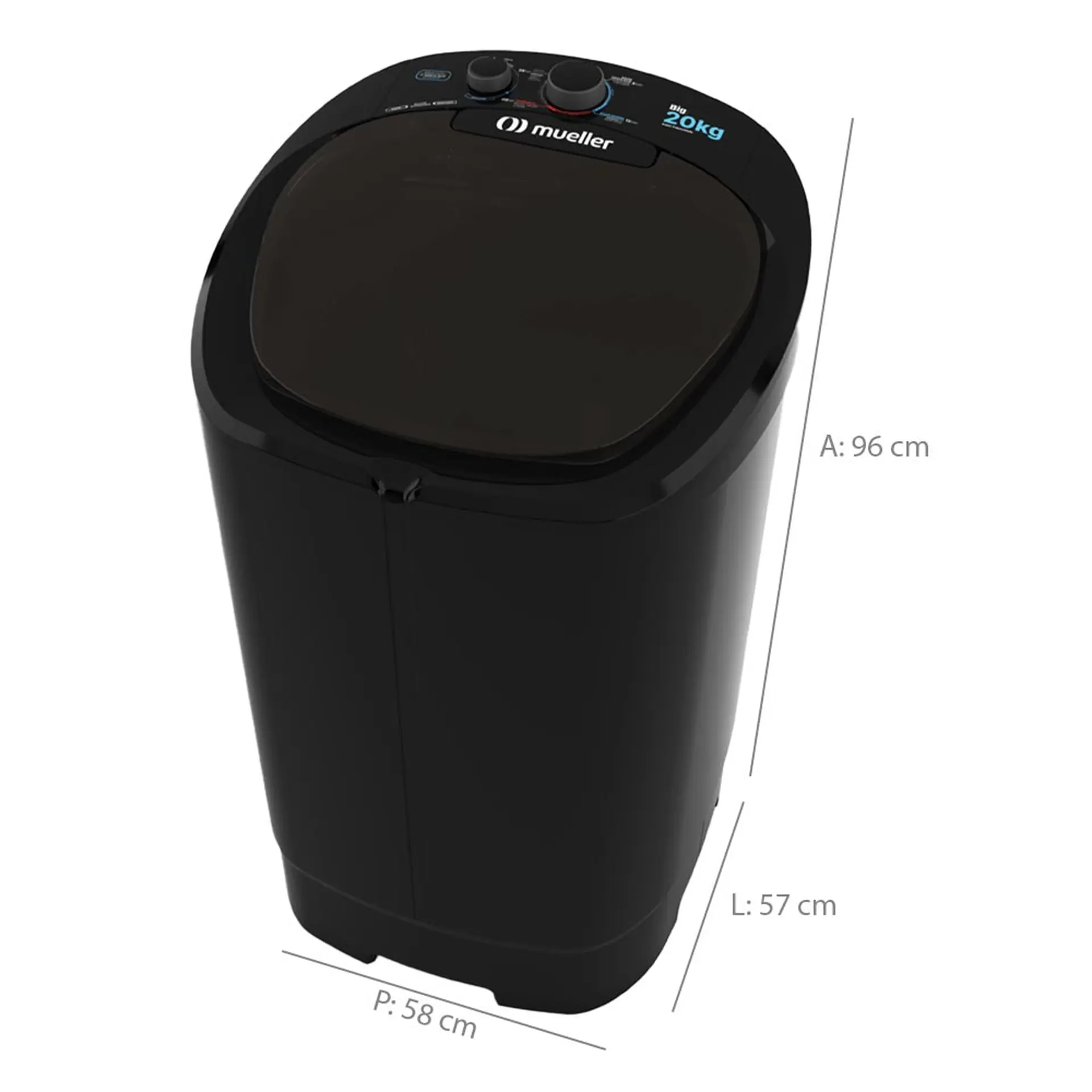 Tanquinho Mueller Big 20Kg Semiautomático Sistema de Drenagem - Preto - 110 Volts