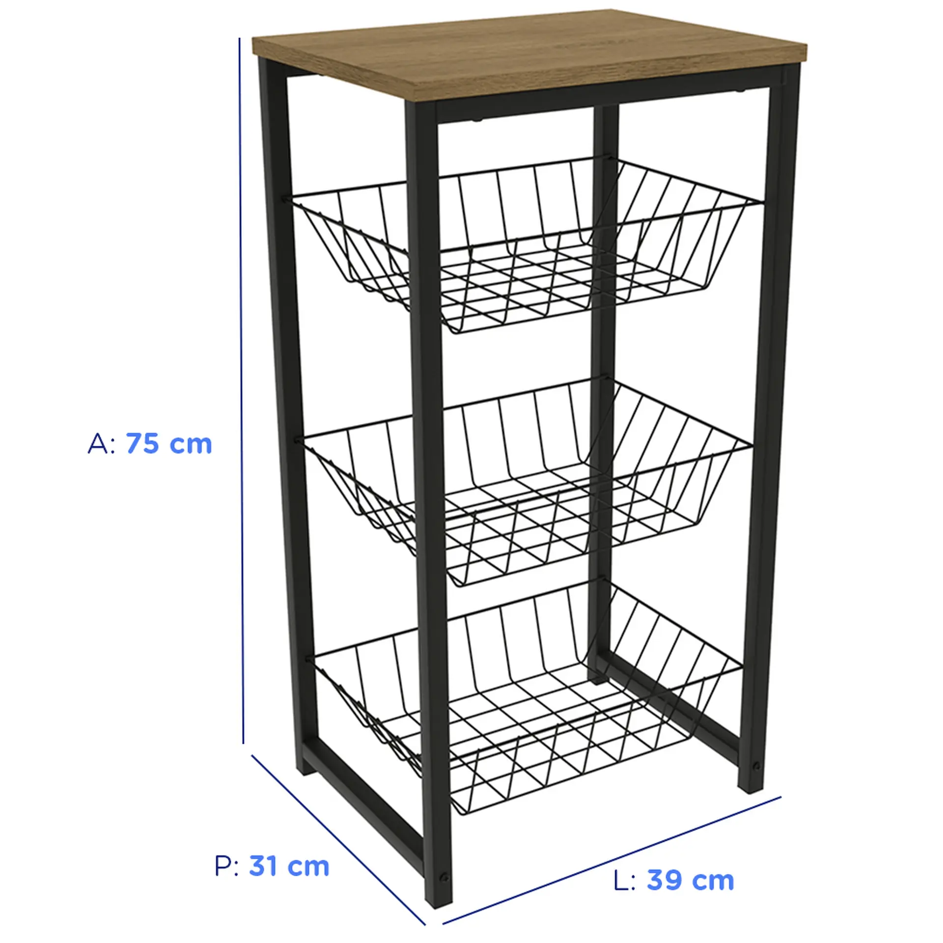 Fruteira Organizadora 40cm 3 cestos LI035 Kappesberg - Freijó/Preto Fosco