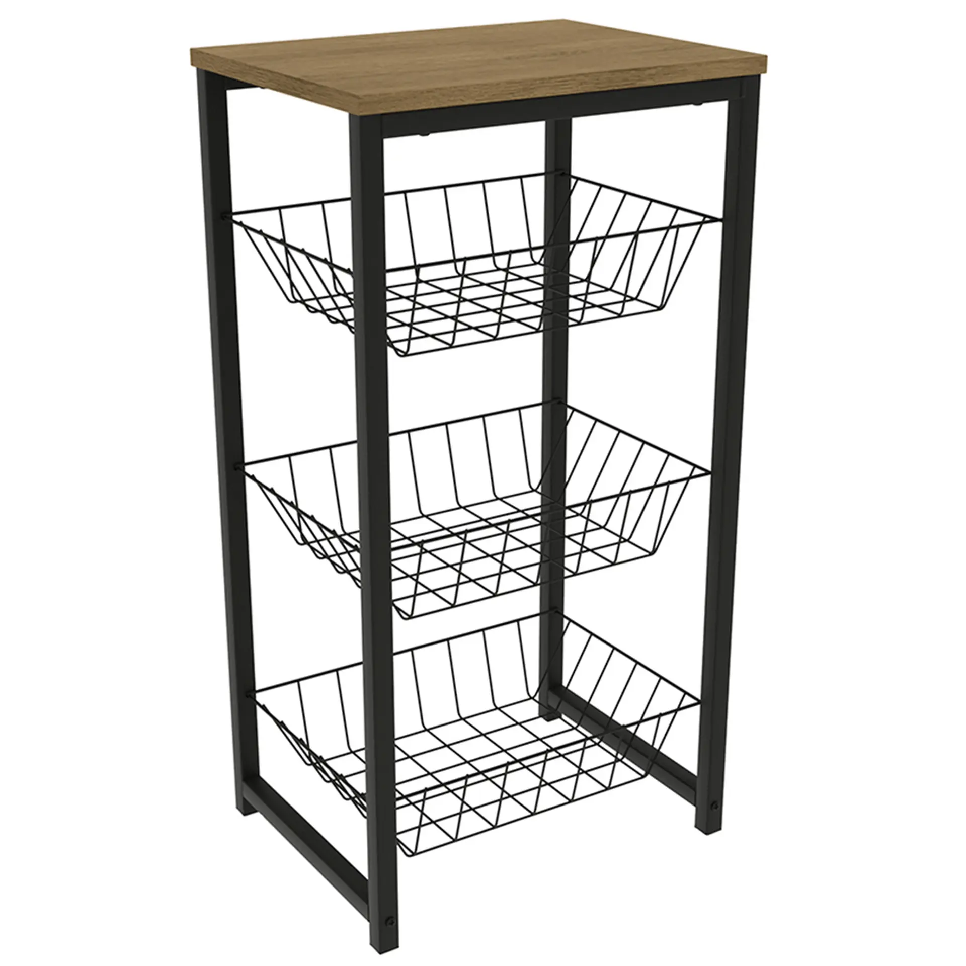 Fruteira Organizadora 40cm 3 cestos LI035 Kappesberg - Freijó/Preto Fosco